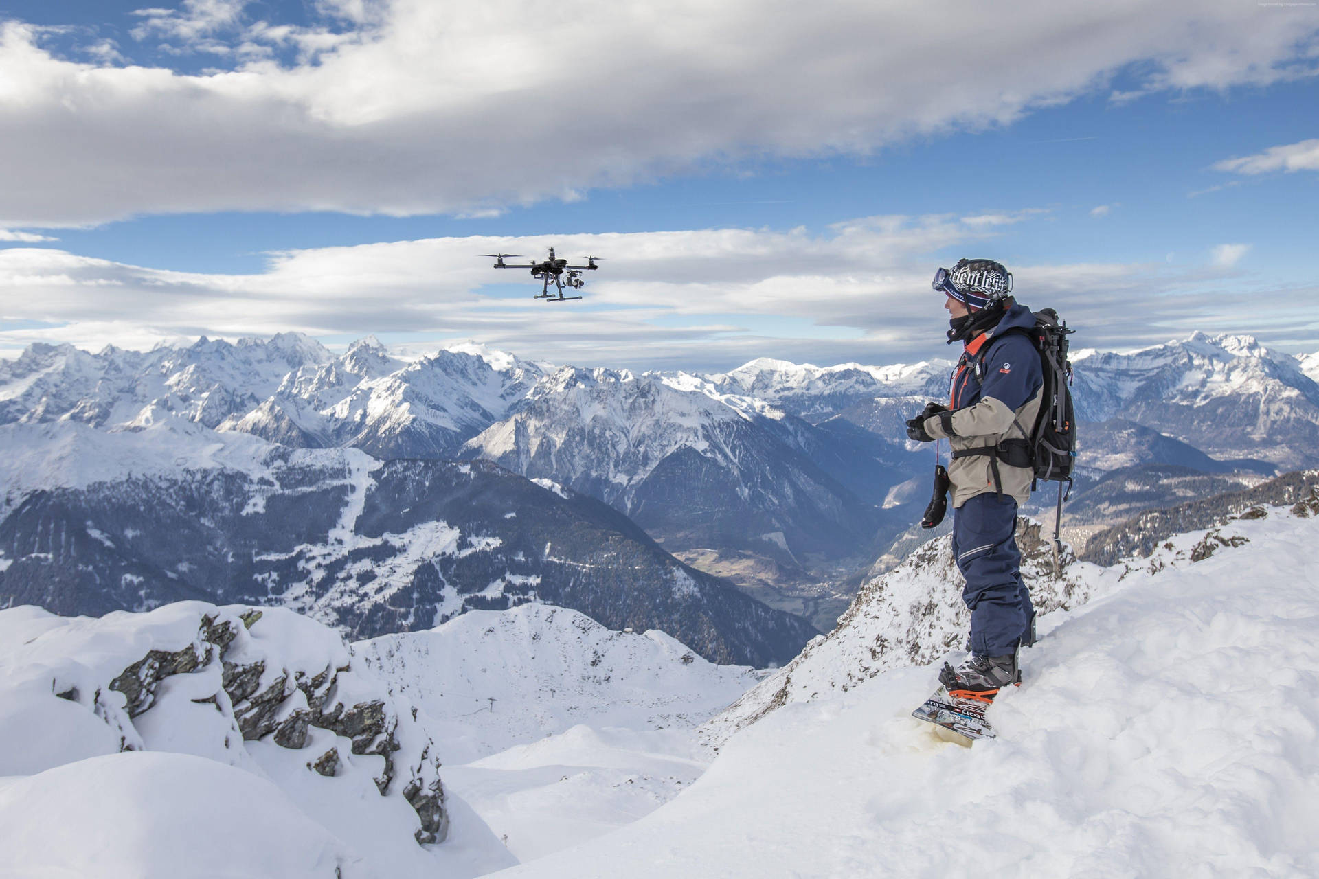 Gopro Mountain Climber On A Snowy Mountain