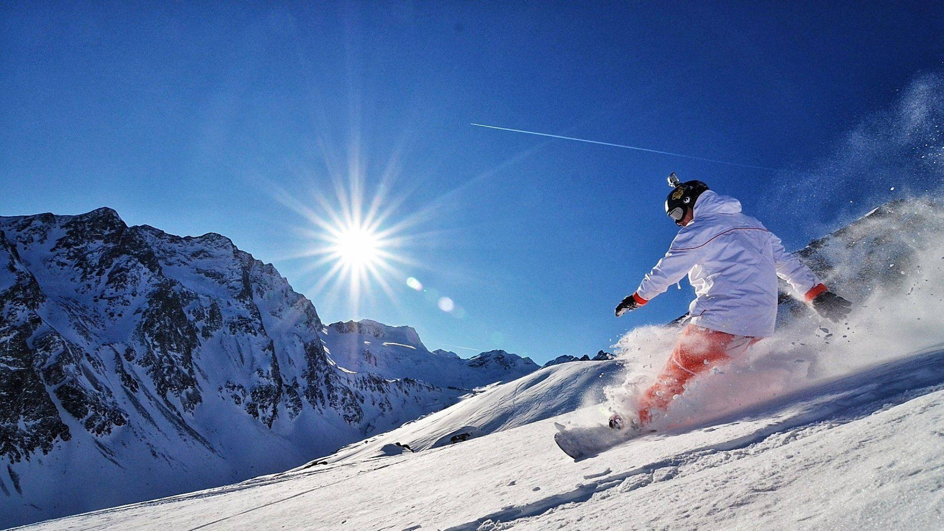 Gopro Snowboarder Going Downhill