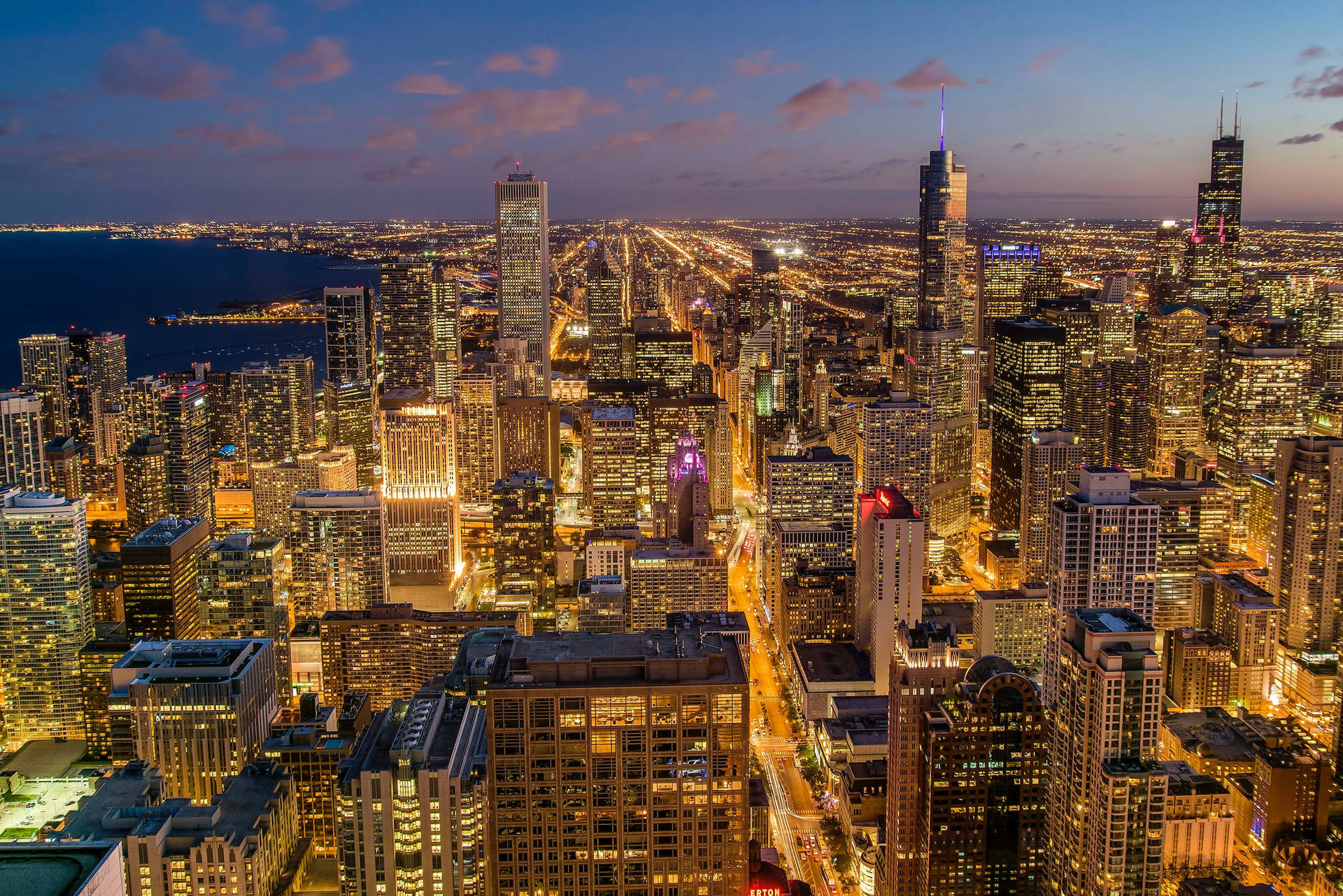 Gorgeous Aerial Shot Chicago Skyline Background