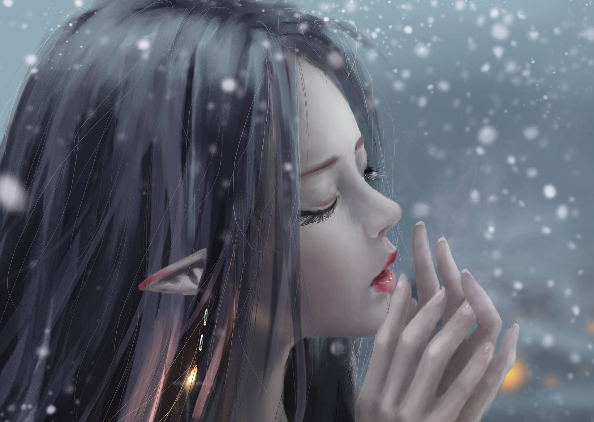 Gorgeous Elf Under Snow Background