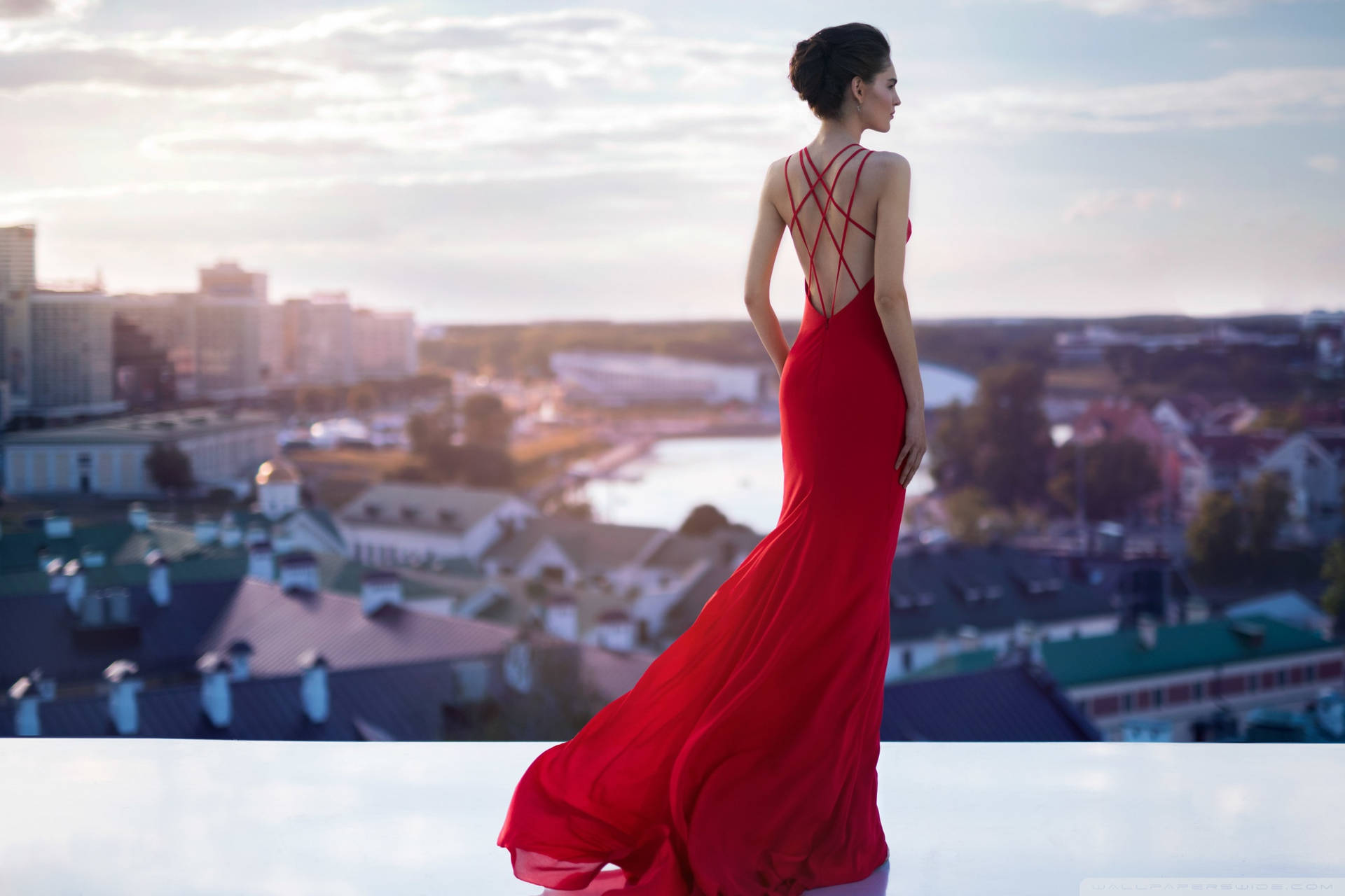 Gorgeous Red Gown Fashion Model Background