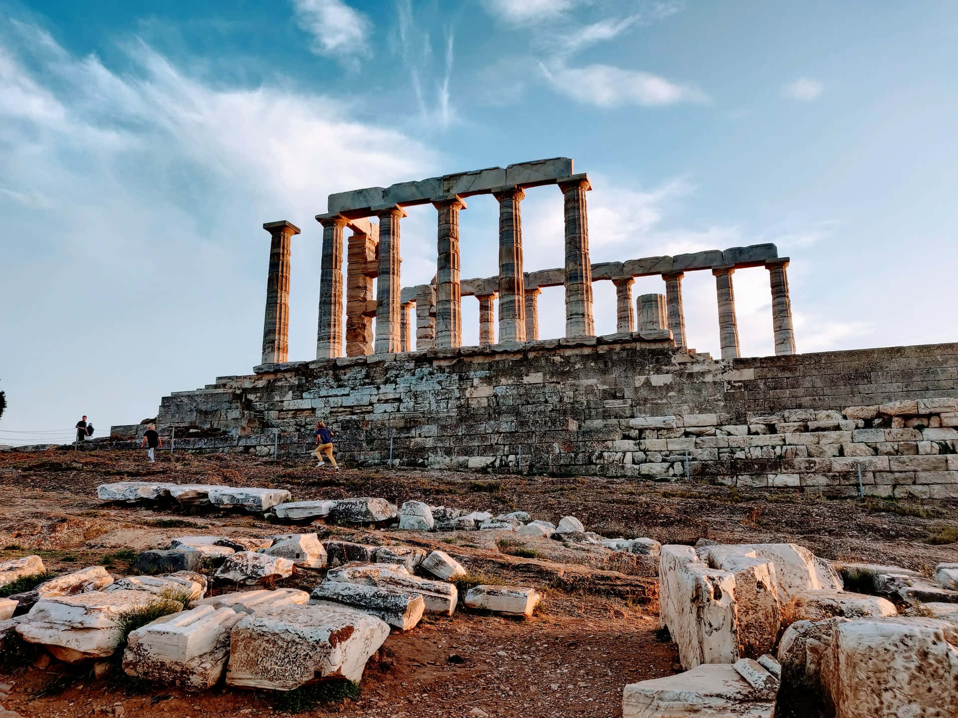 Gorgeous Stone Temple Pillars Sounion Background
