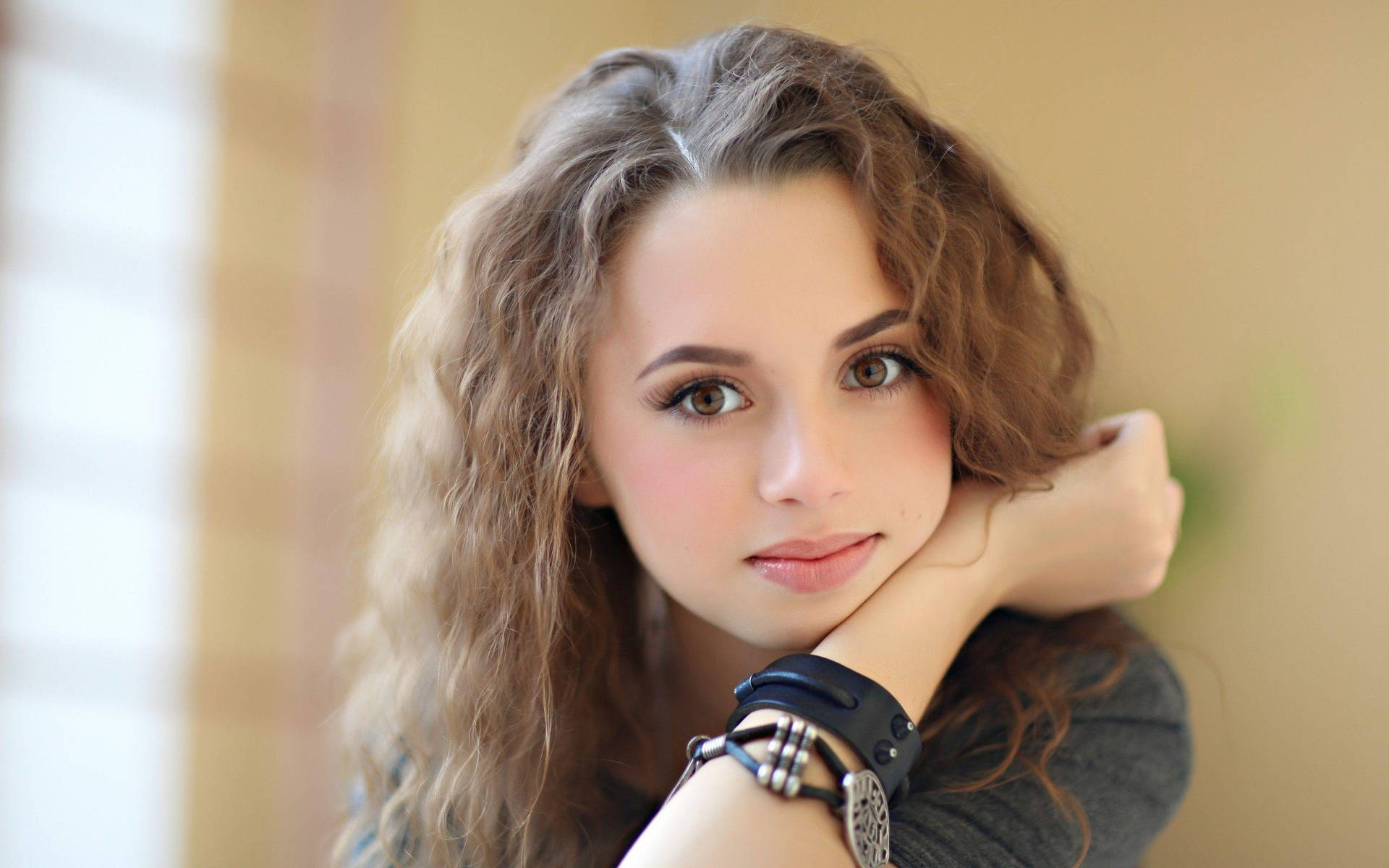 Gorgeous Woman With Curly Hair Background