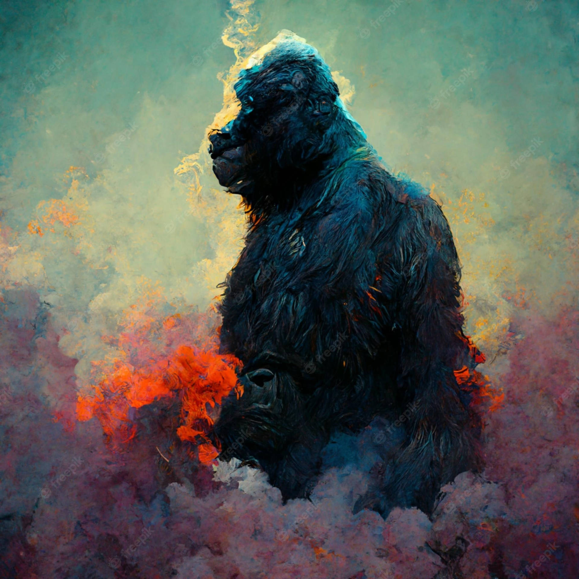 Gorilla Art Watercolor Background