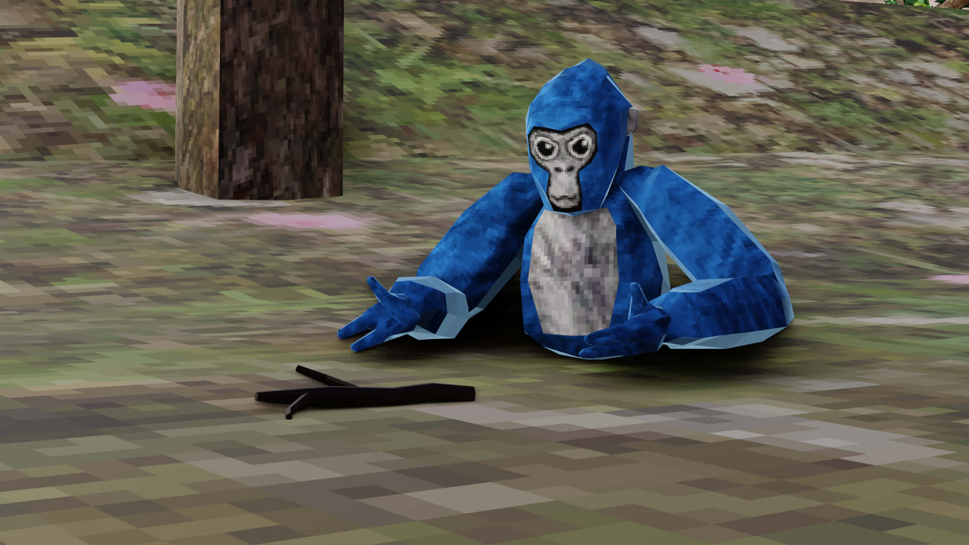 Gorilla Tag Blue Player With Twig Background