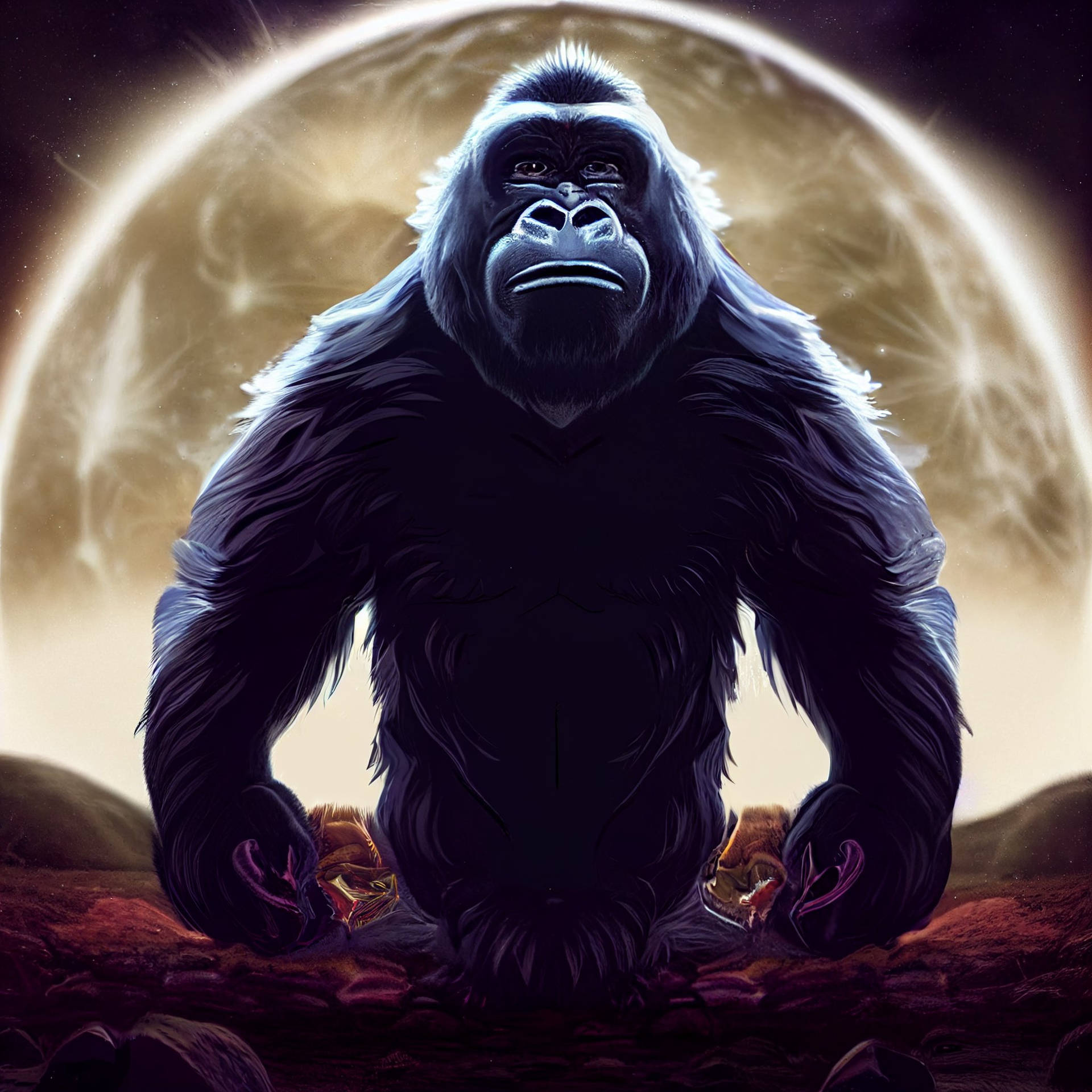 Gorilla With Moon Art Background