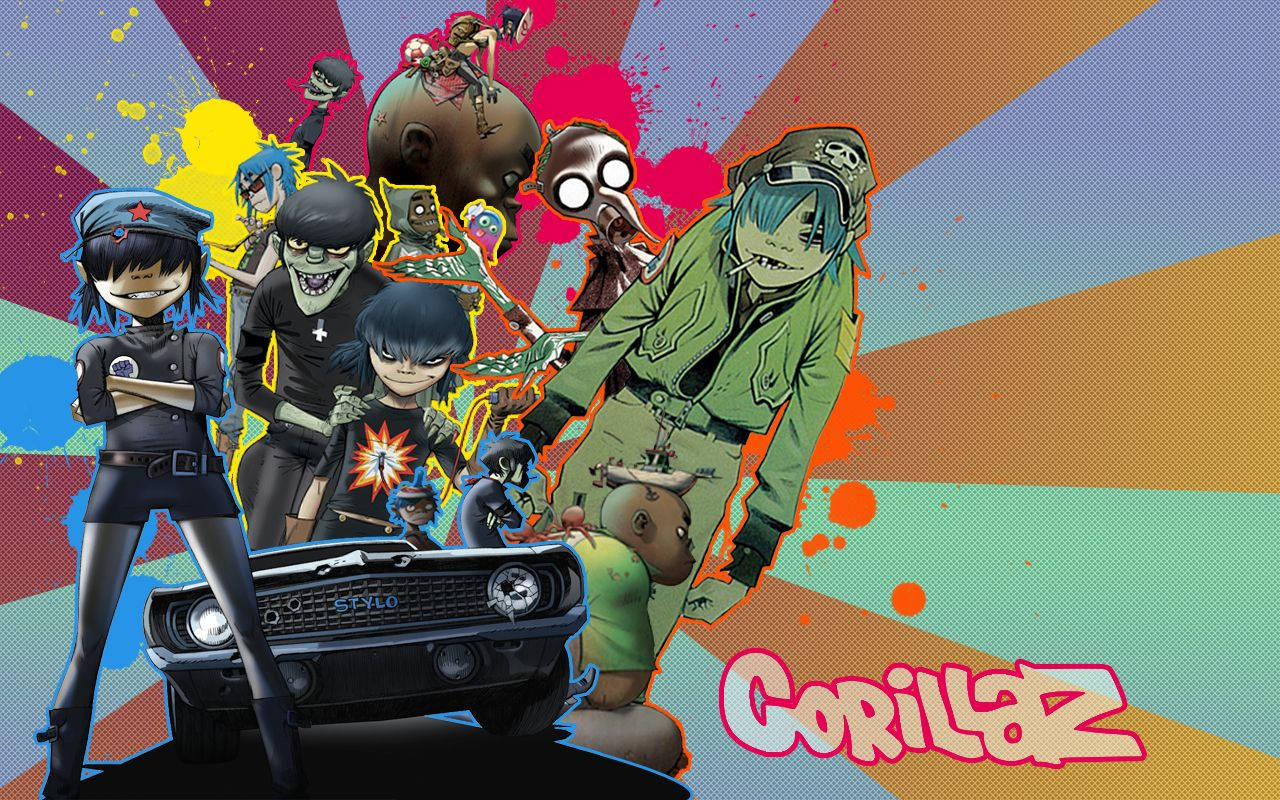 Gorillaz In Car Color Rays Background