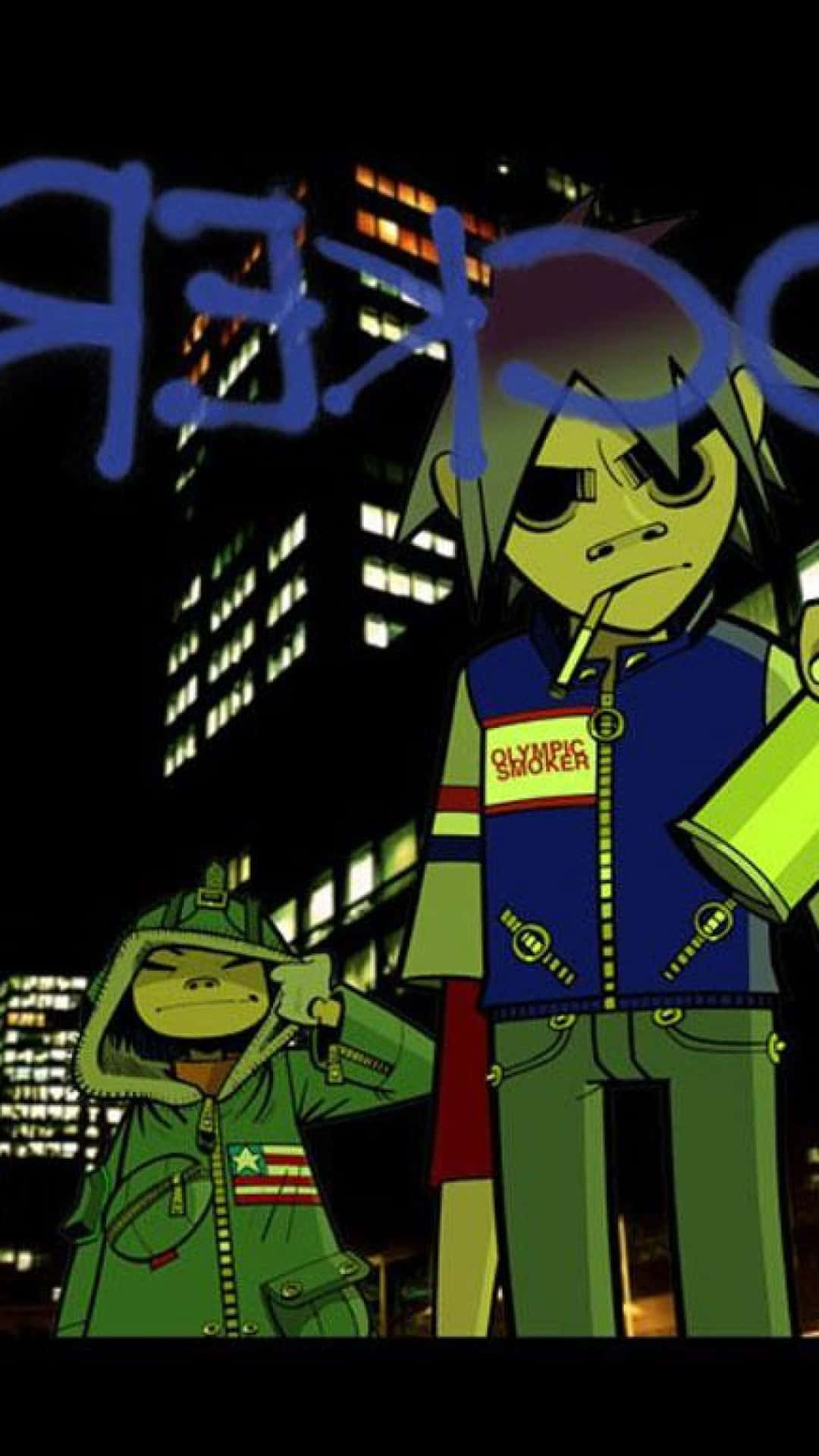Gorillaz Iphone 2d And Noodle Doing Graffiti Background