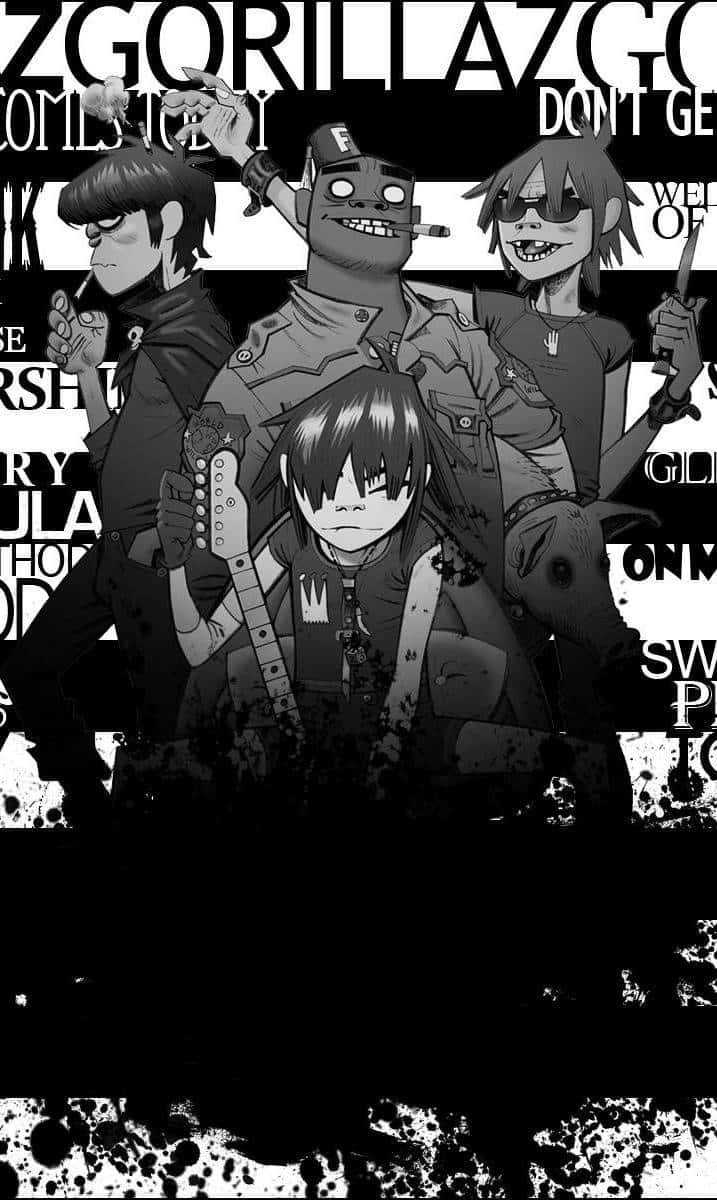Gorillaz Iphone Black And White Band Members Background