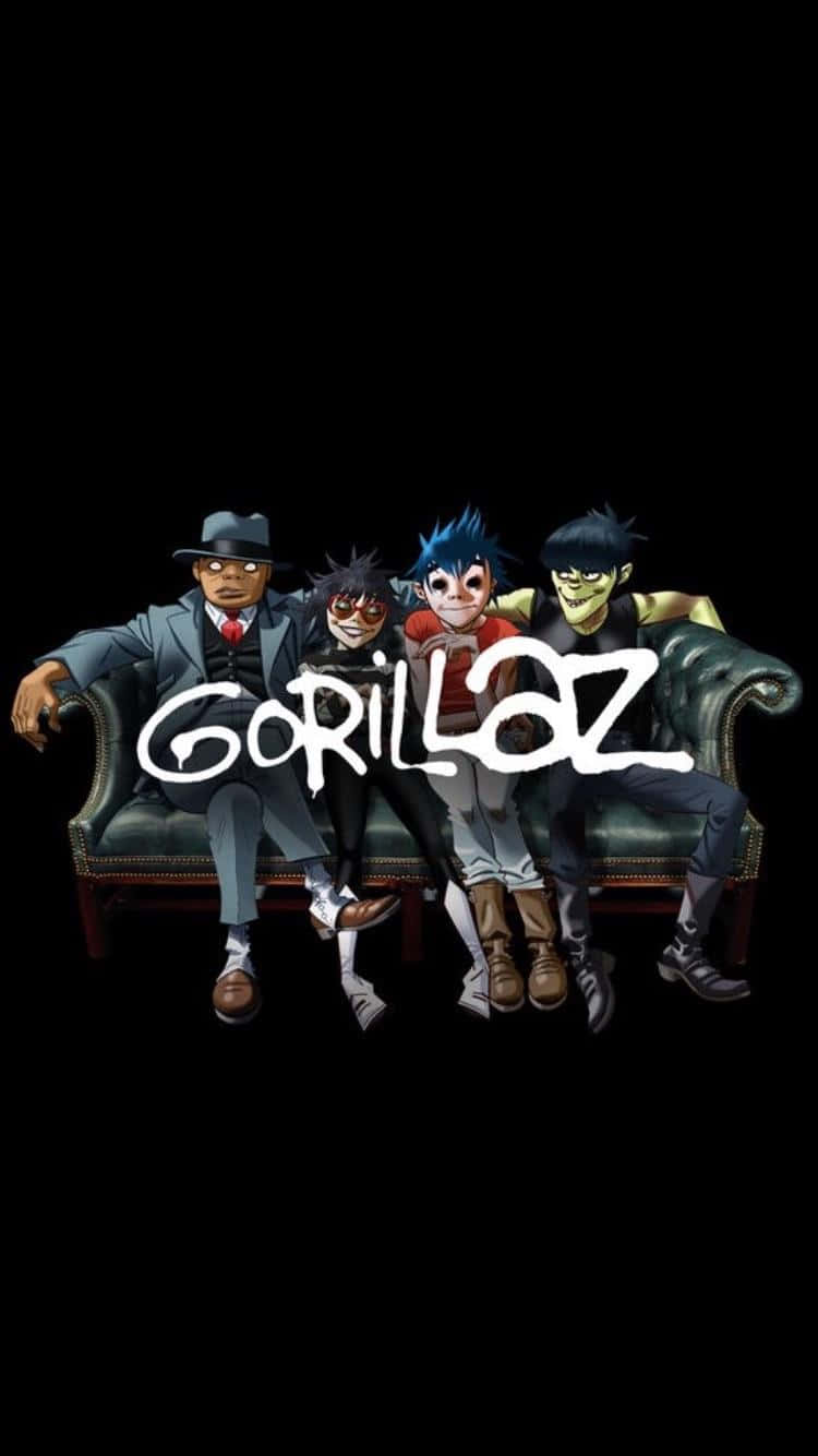 Gorillaz Iphone Members On A Couch Background