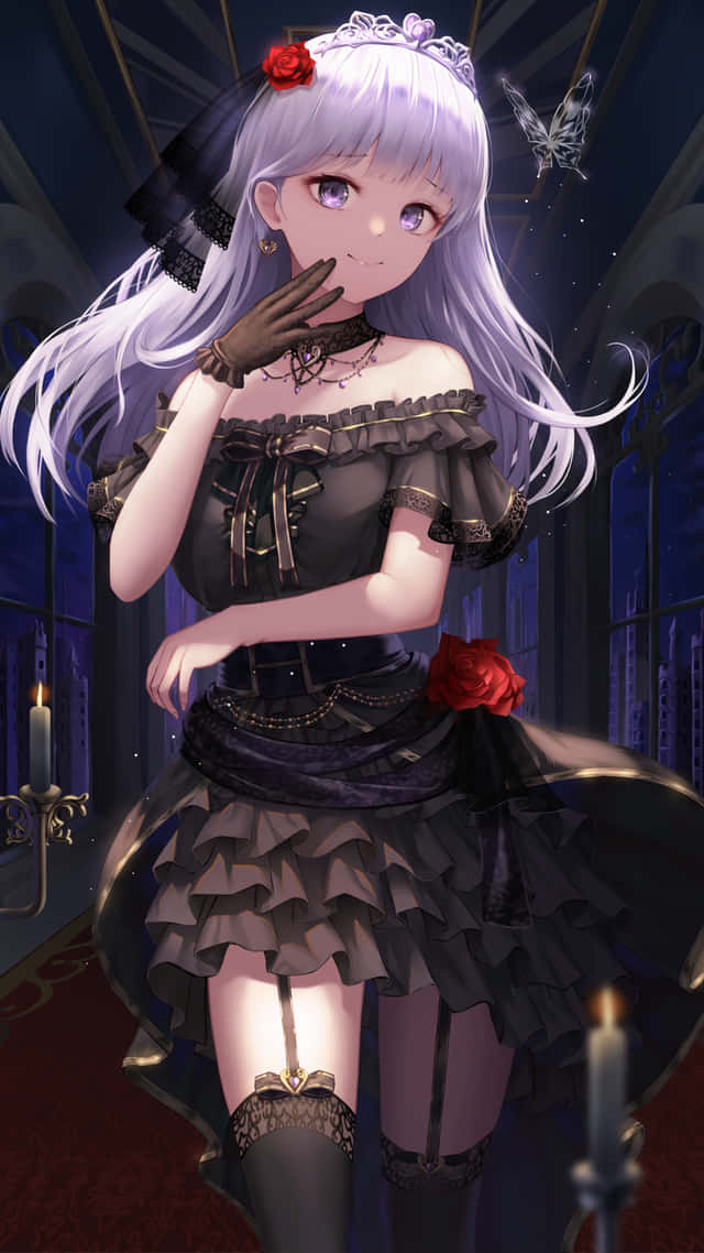 Goth Anime Bride In Black Dress Background