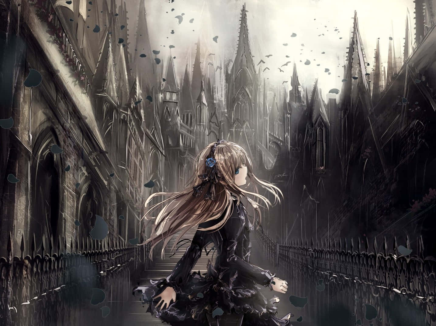 Goth Anime Girl Fantasy Scene Background