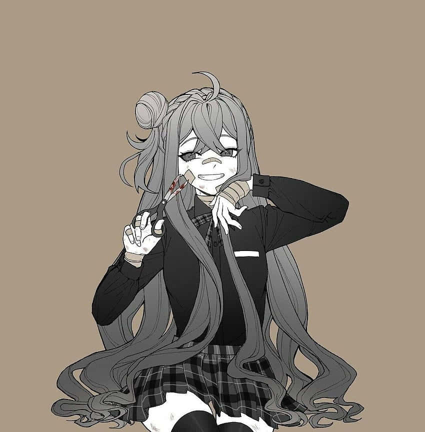 Goth Anime Girl Holds Bloody Scissor Background