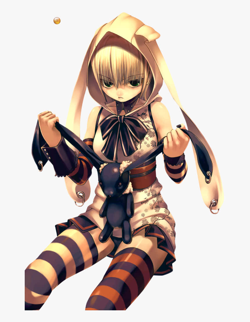 Goth Anime Girl Rips Apart Bunny Toy Background