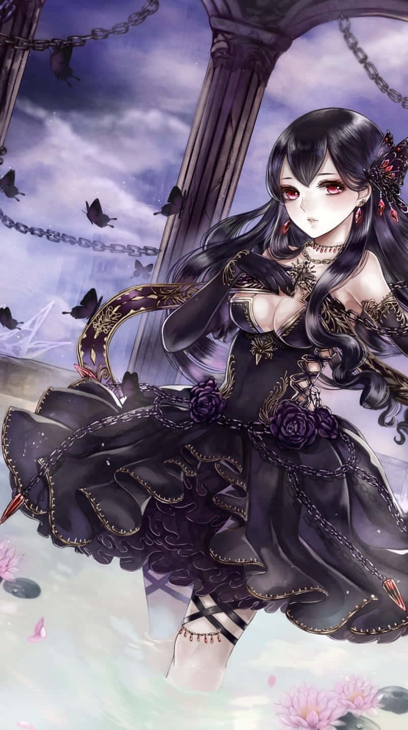 Goth Anime Girl With Cocktail Dress Background