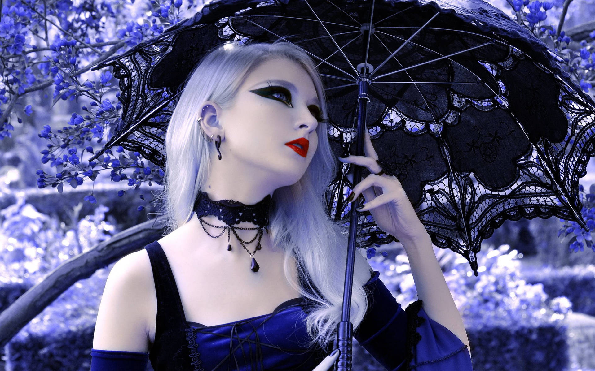 Goth Girl With Umbrella Background