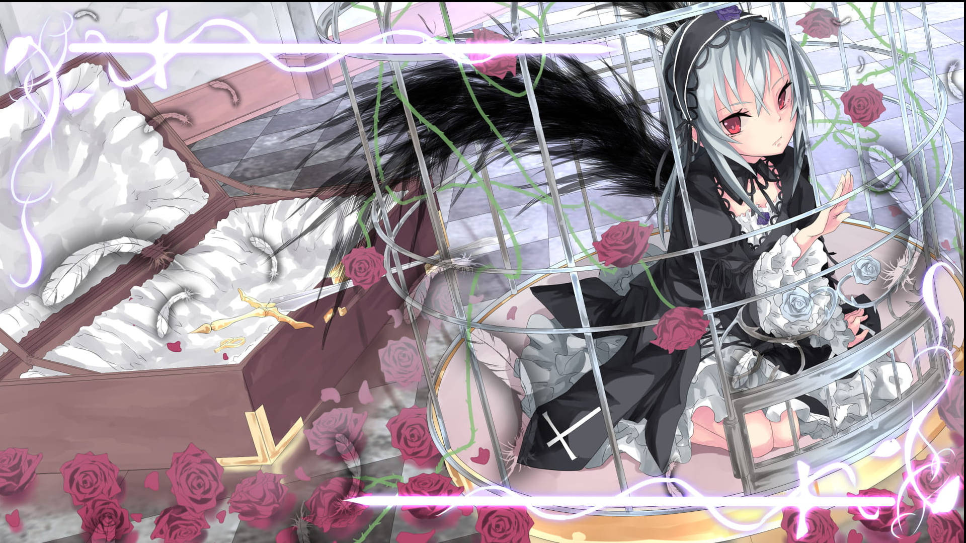 Goth Lolita Anime In Cage Background