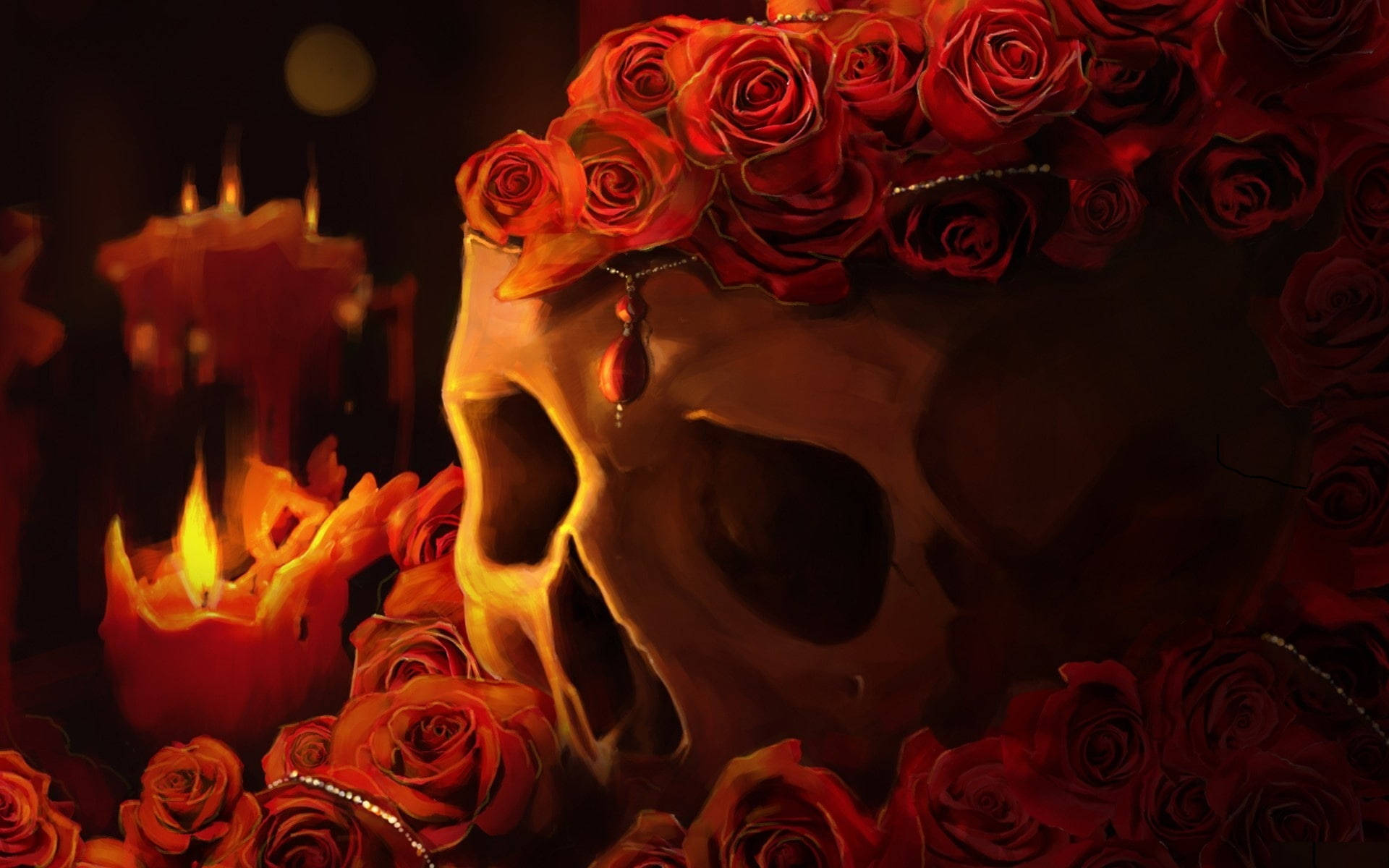 Goth Skeleton With Roses Background