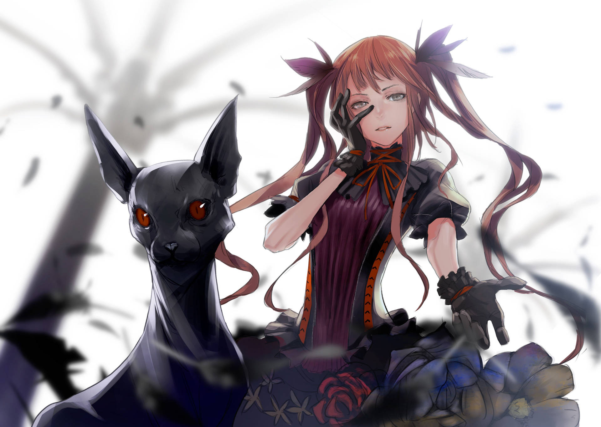 Gothic Anime Girl With Cat Background