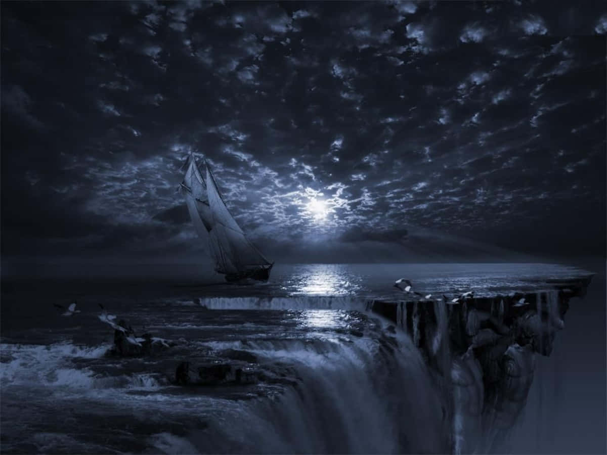 Gothic Computer Boat By Waterfall