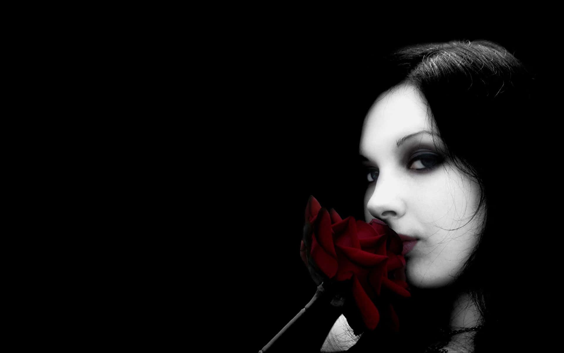 Gothic Computer Girl Sniffing Rose Background