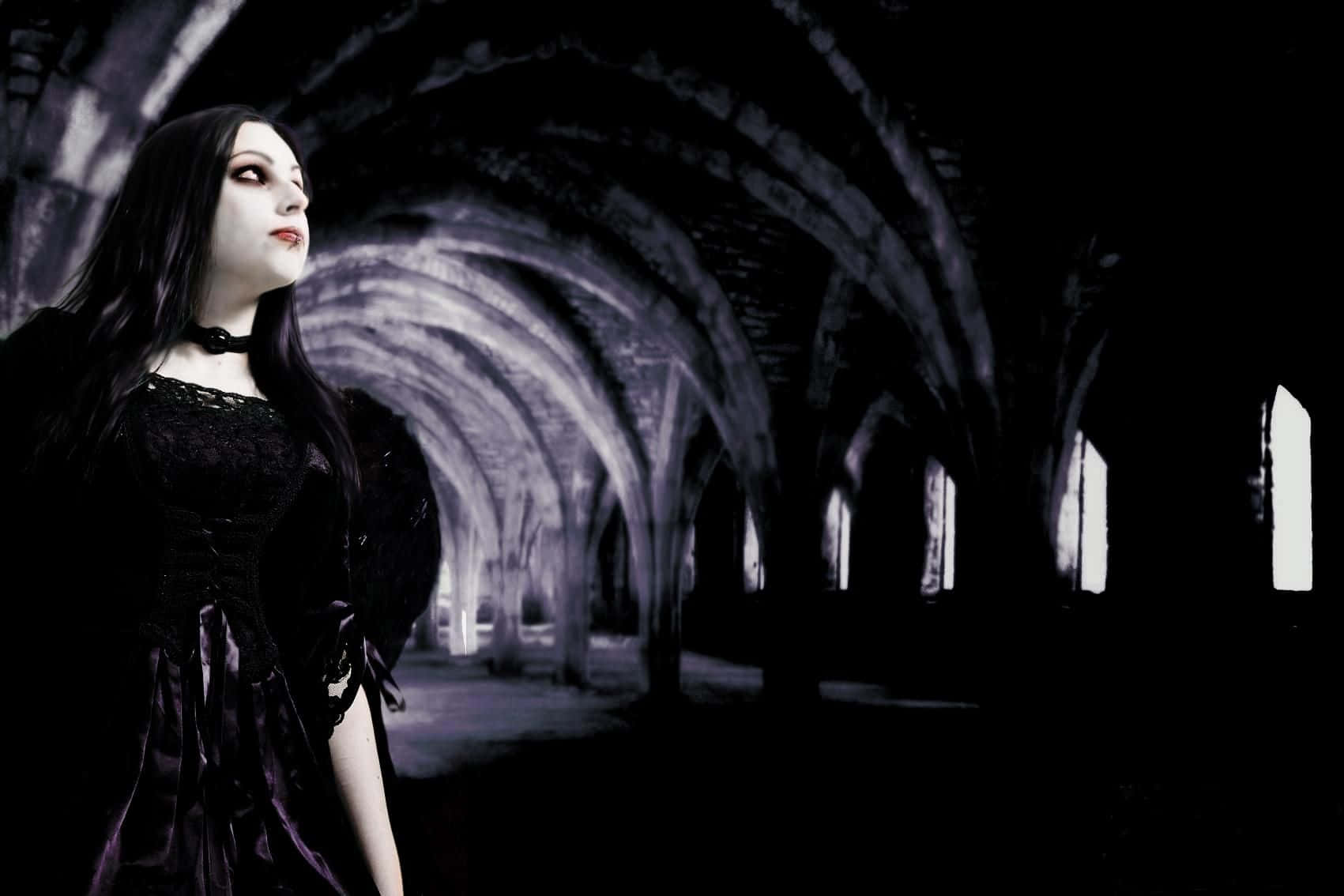 Gothic Computer Goth Girl In Hallway Background