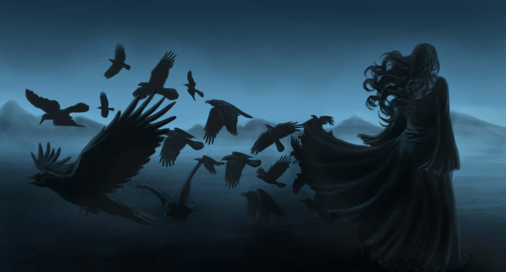 Gothic Computer Goth Girl With Crows Background