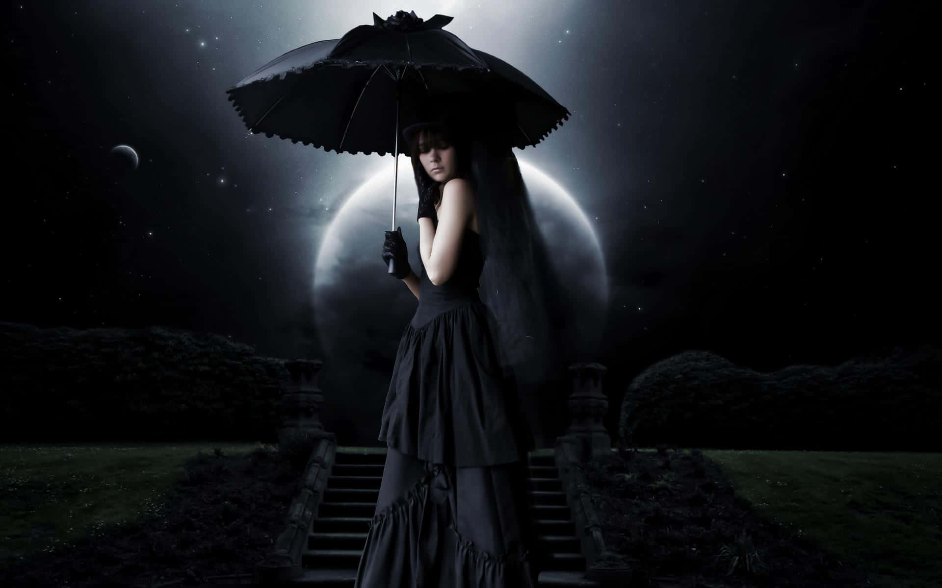 Gothic Computer Goth Girl With Umbrella Background