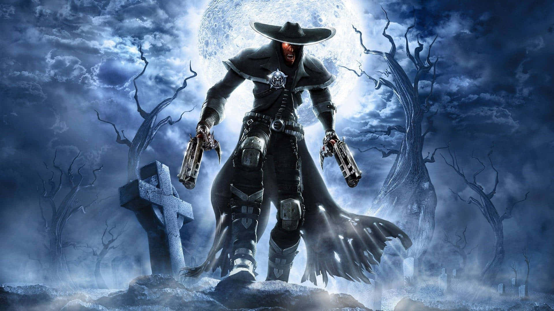 Gothic_ Gunslinger_ Under_ Full_ Moon Background