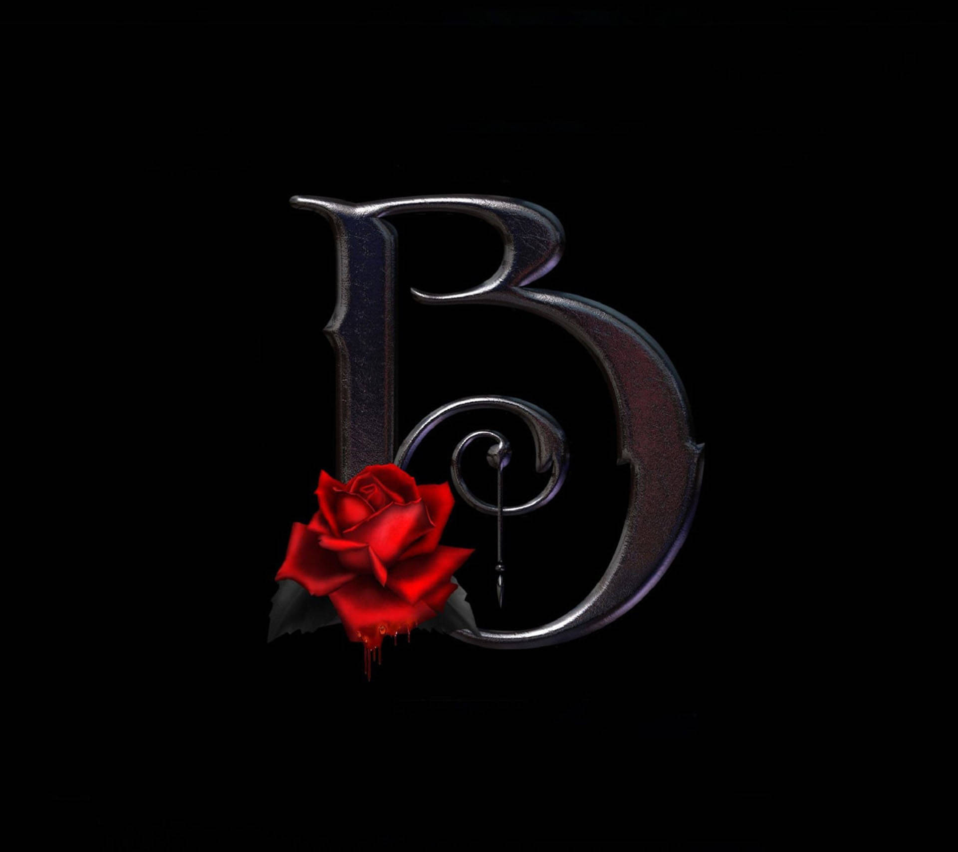 Gothic Letter B With Rose Background