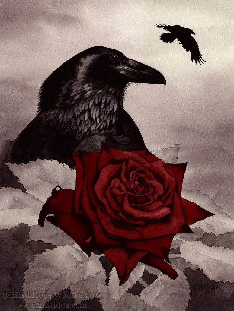 Gothic Raven And Rose Aesthetic Background