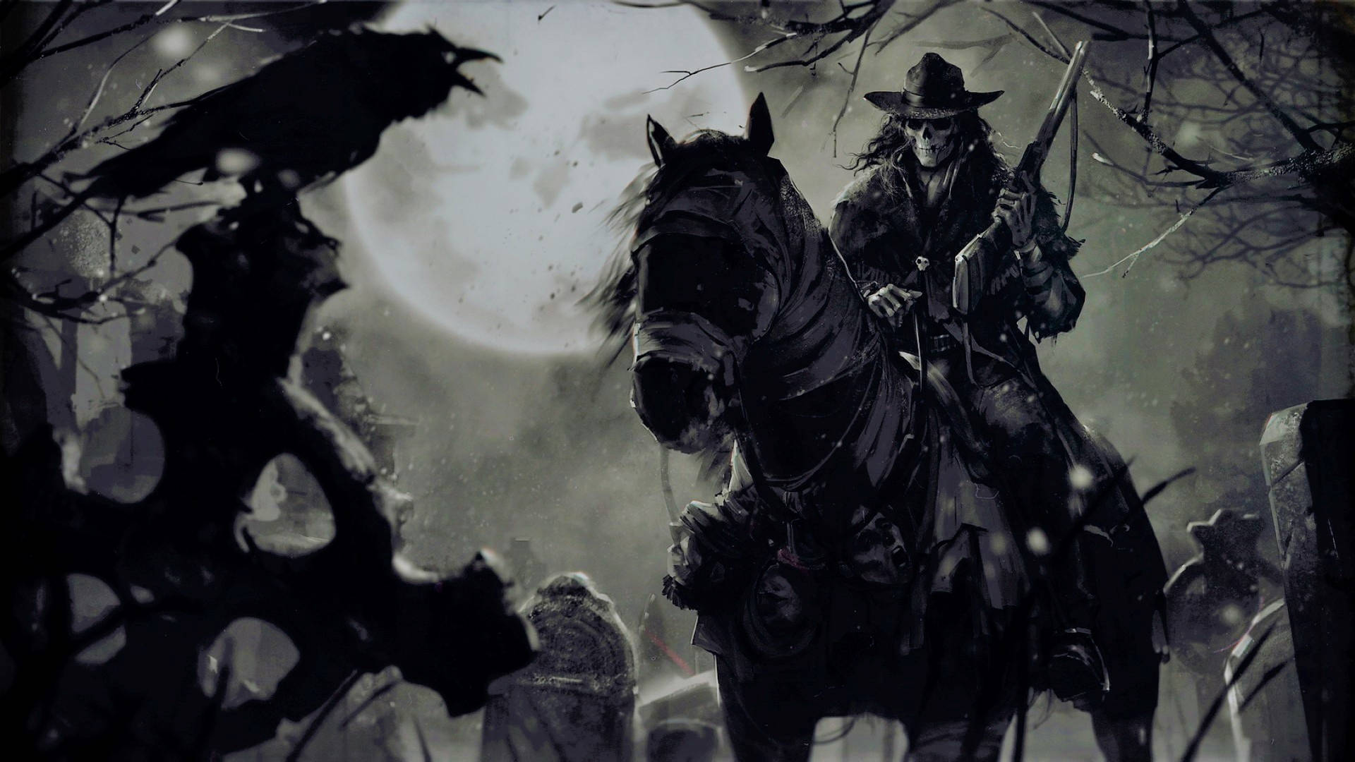 Gothic Skeleton Cowboy Vector Background