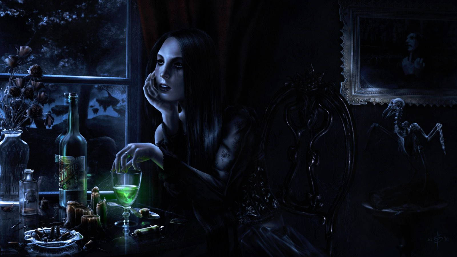 Gothic Vampire Girl Drinking Background