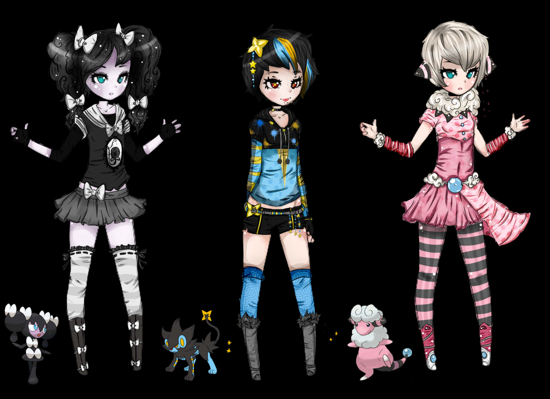 Gothorita, Flaaffy, And Luxray Gijinka Background