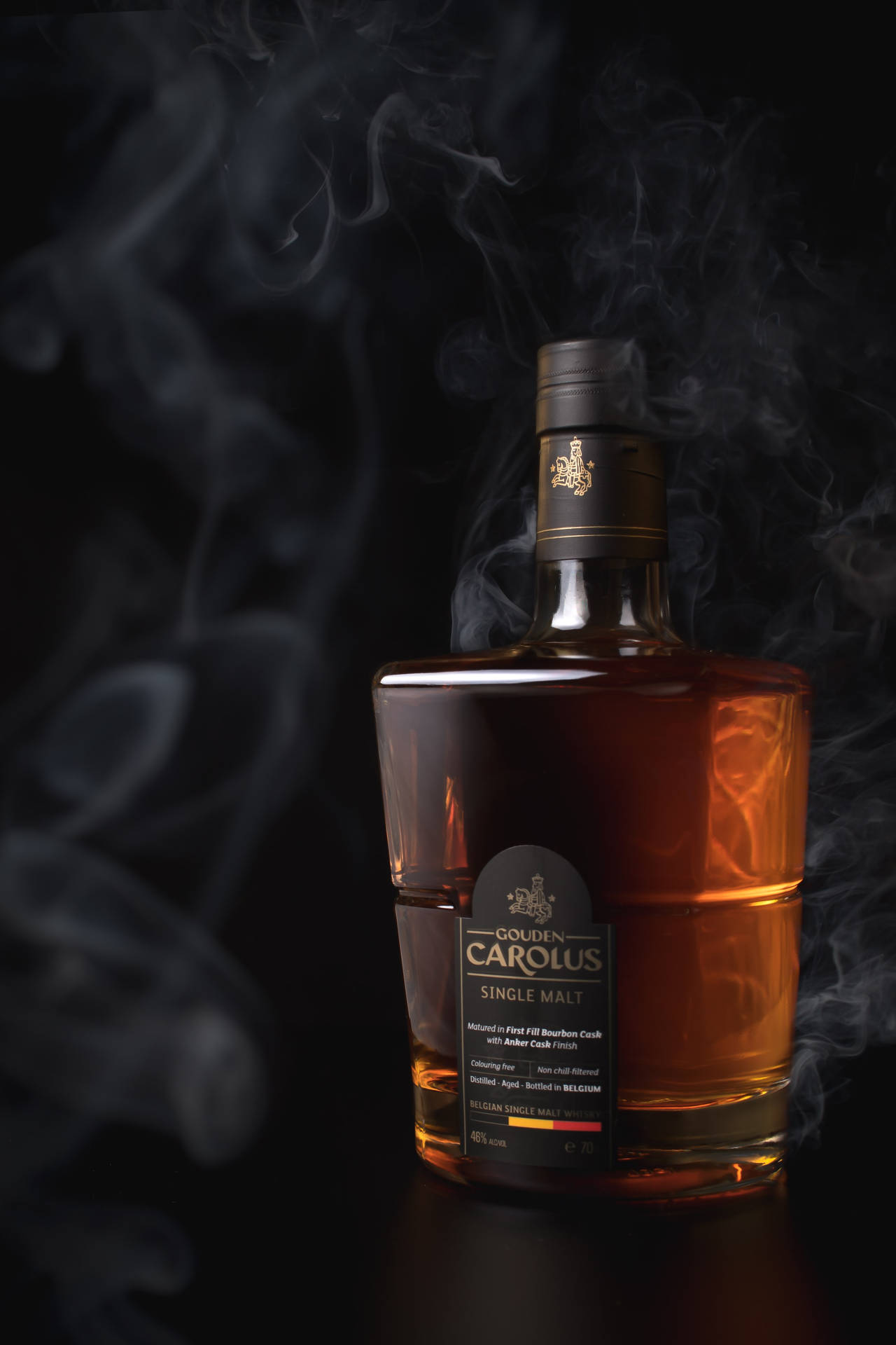 Gouden Carolus Round Whiskey Bottle Background