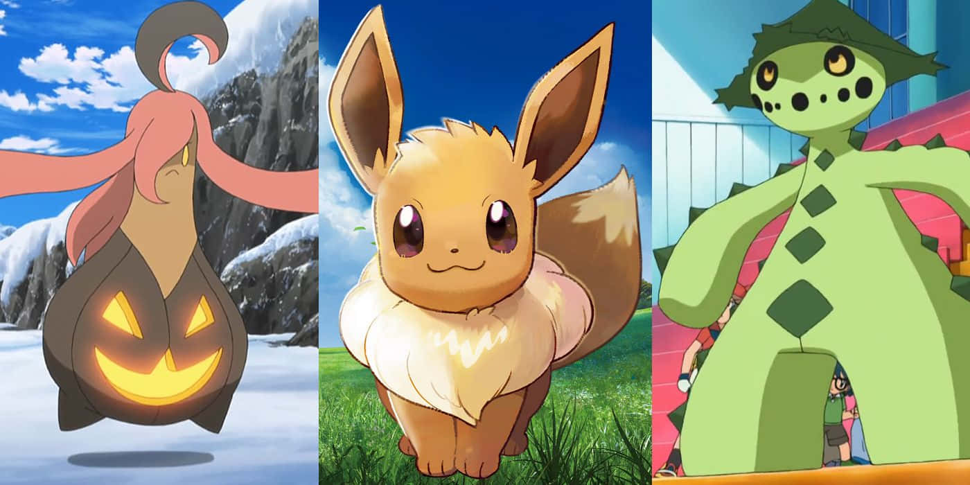 Gourgeist, Eevee, And Cacturne Background