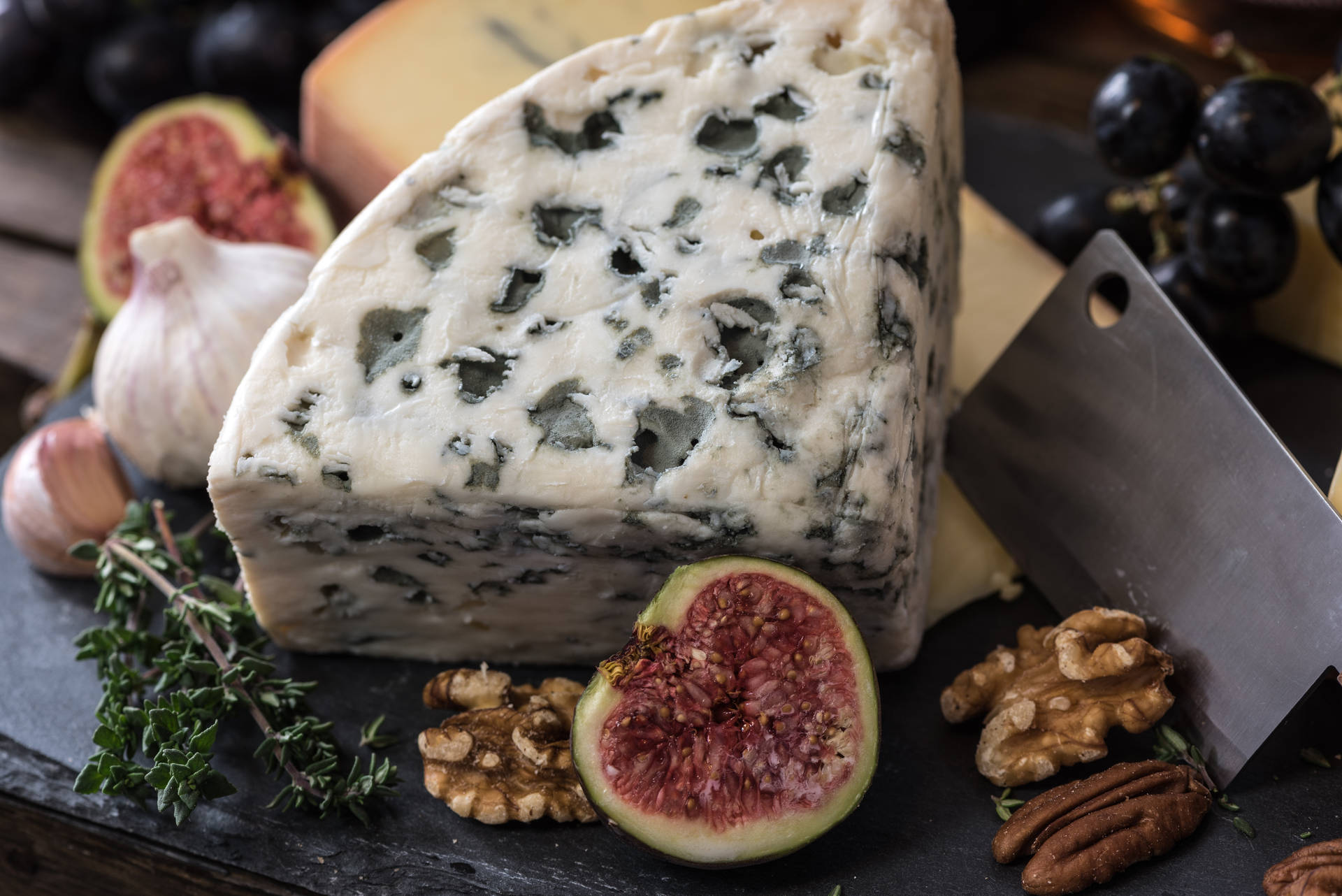 Gourmet Blue Mold Cheese With Fresh Figs Background
