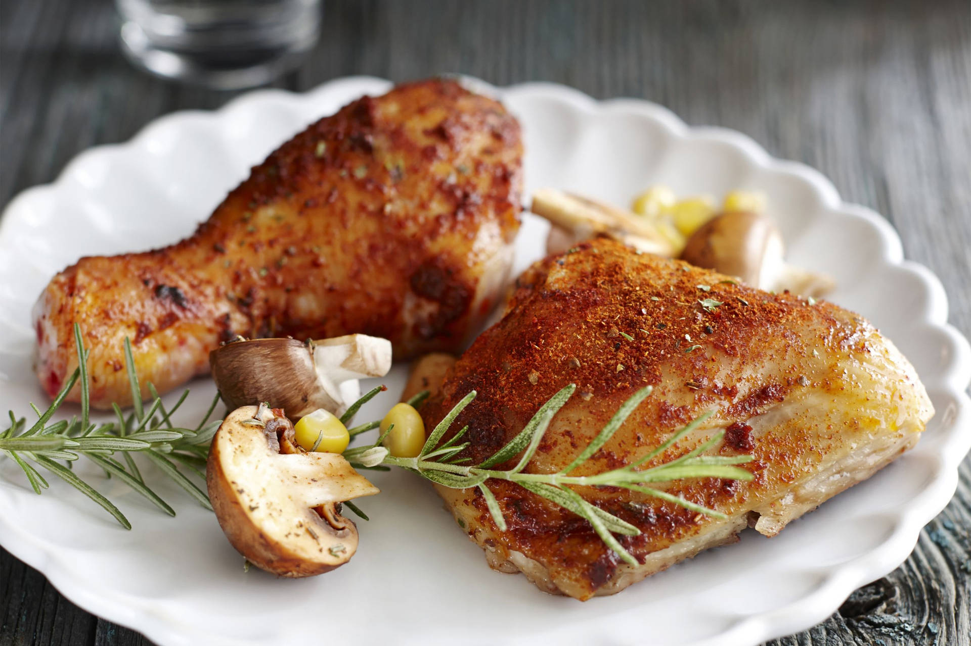 Gourmet Fried Chicken With Rosemary And Mushrooms Background