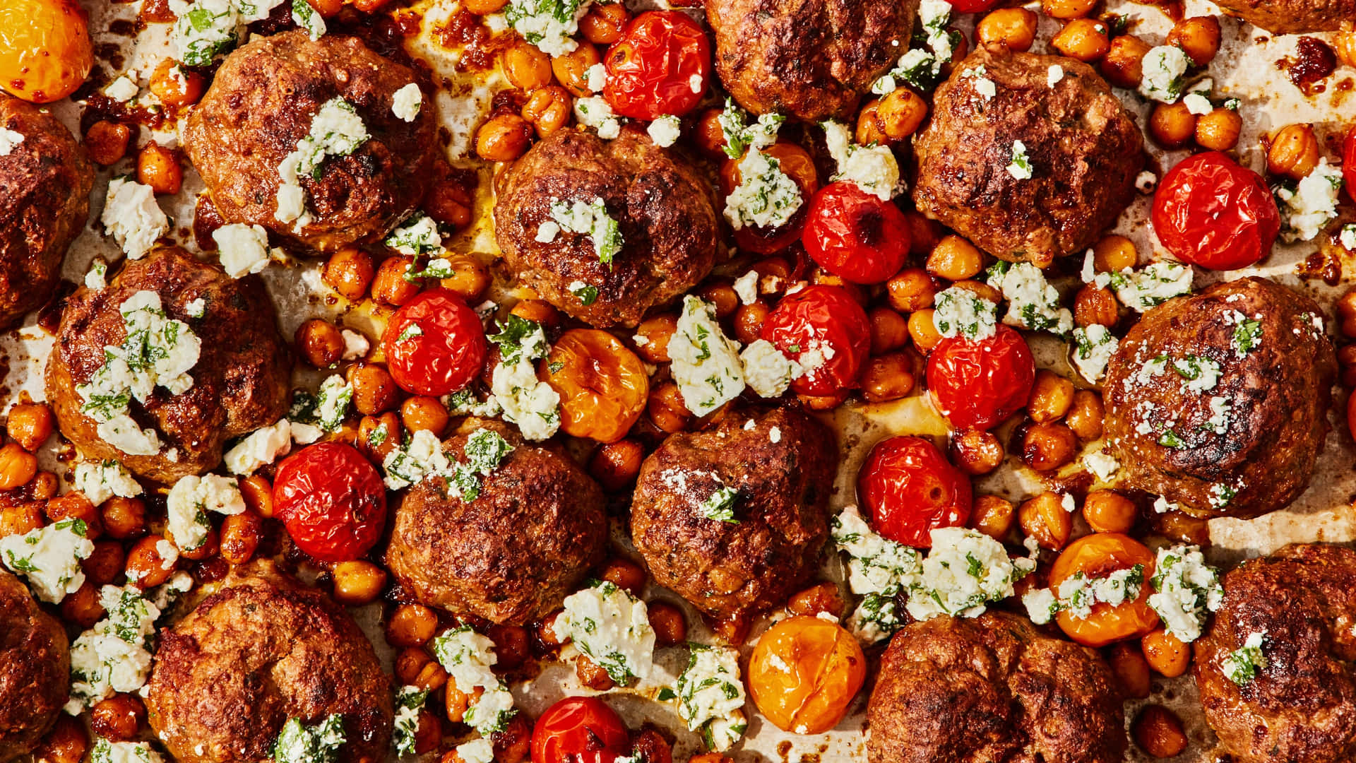 Gourmet Meatballswith Tomatoesand Feta Cheese Background