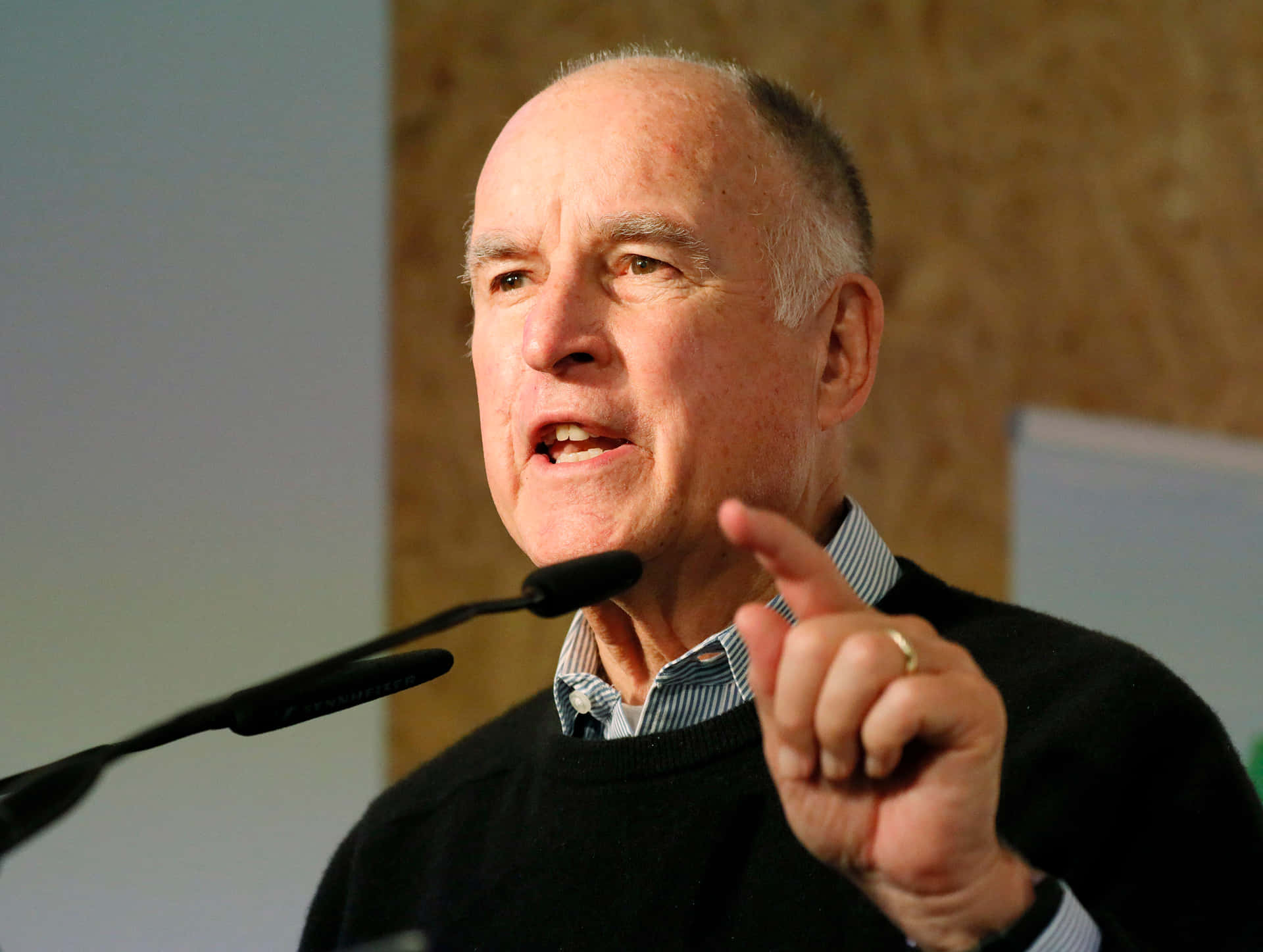 Governor Jerry Brown Delivers A Speech Background
