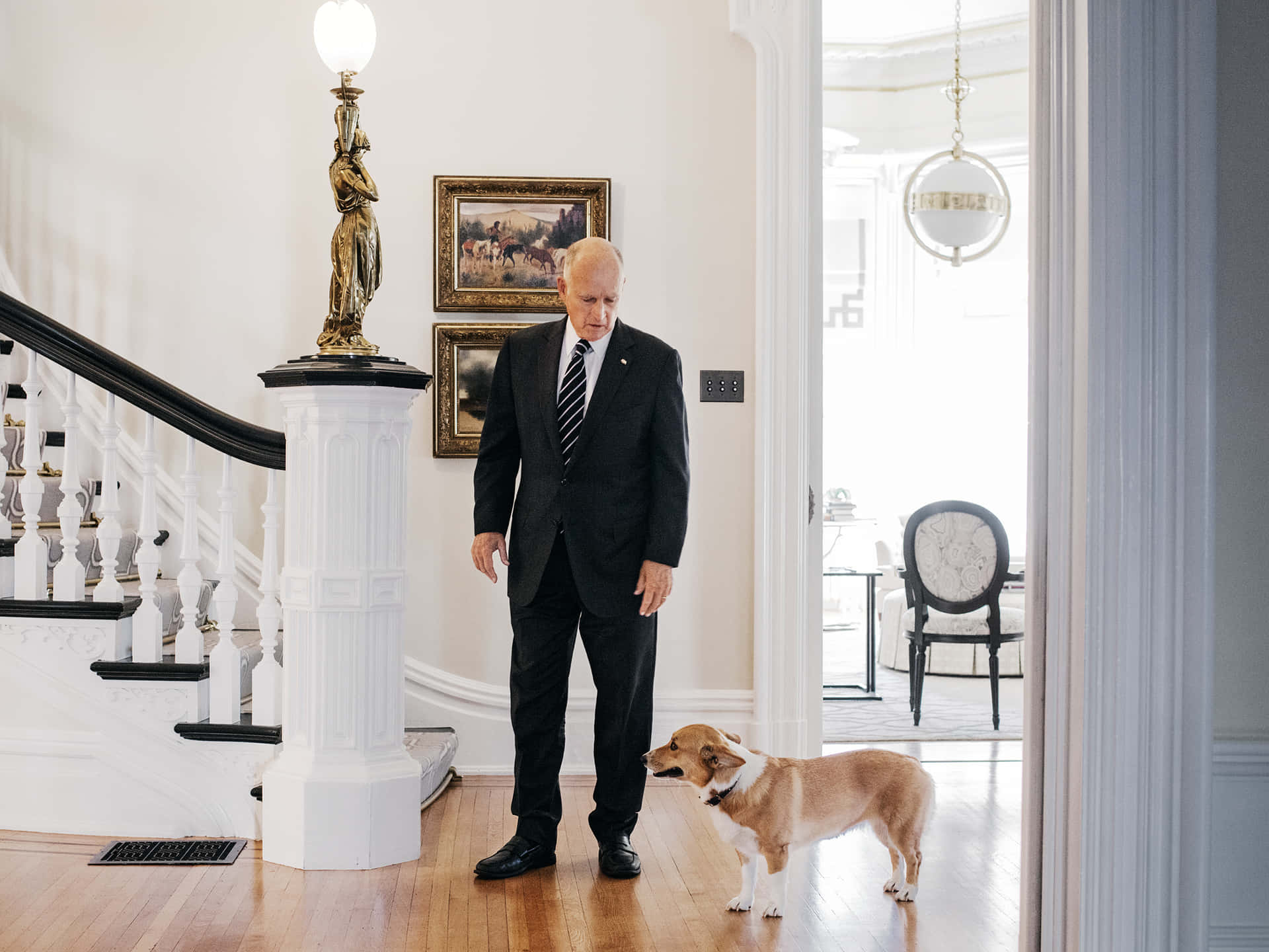 Governor Jerry Brown With His Dog Background