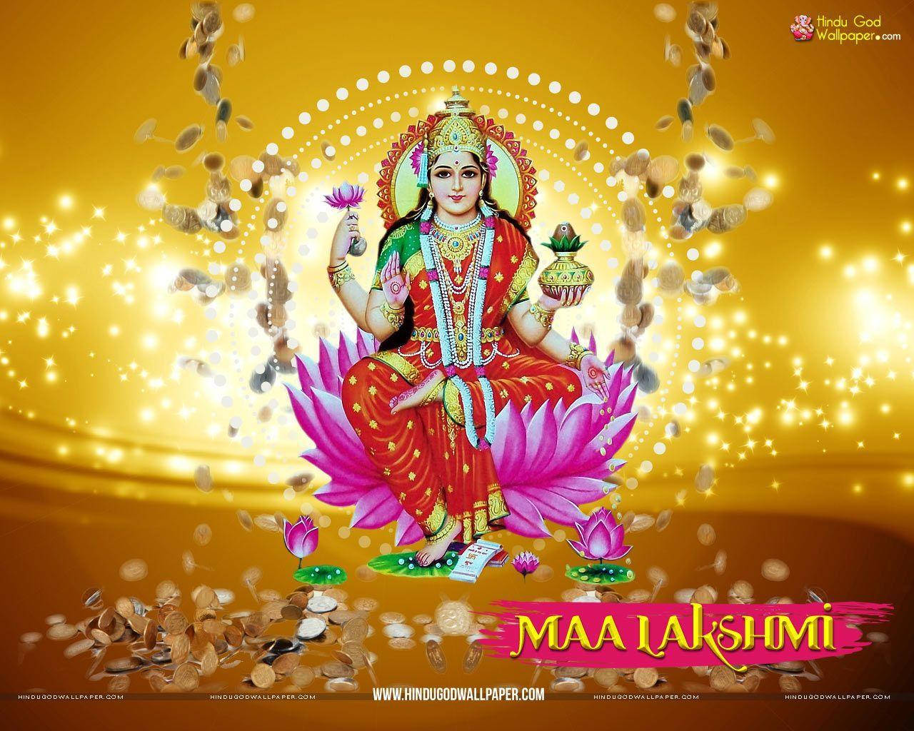 Graceful Maa Lakshmi Golden Poster Background