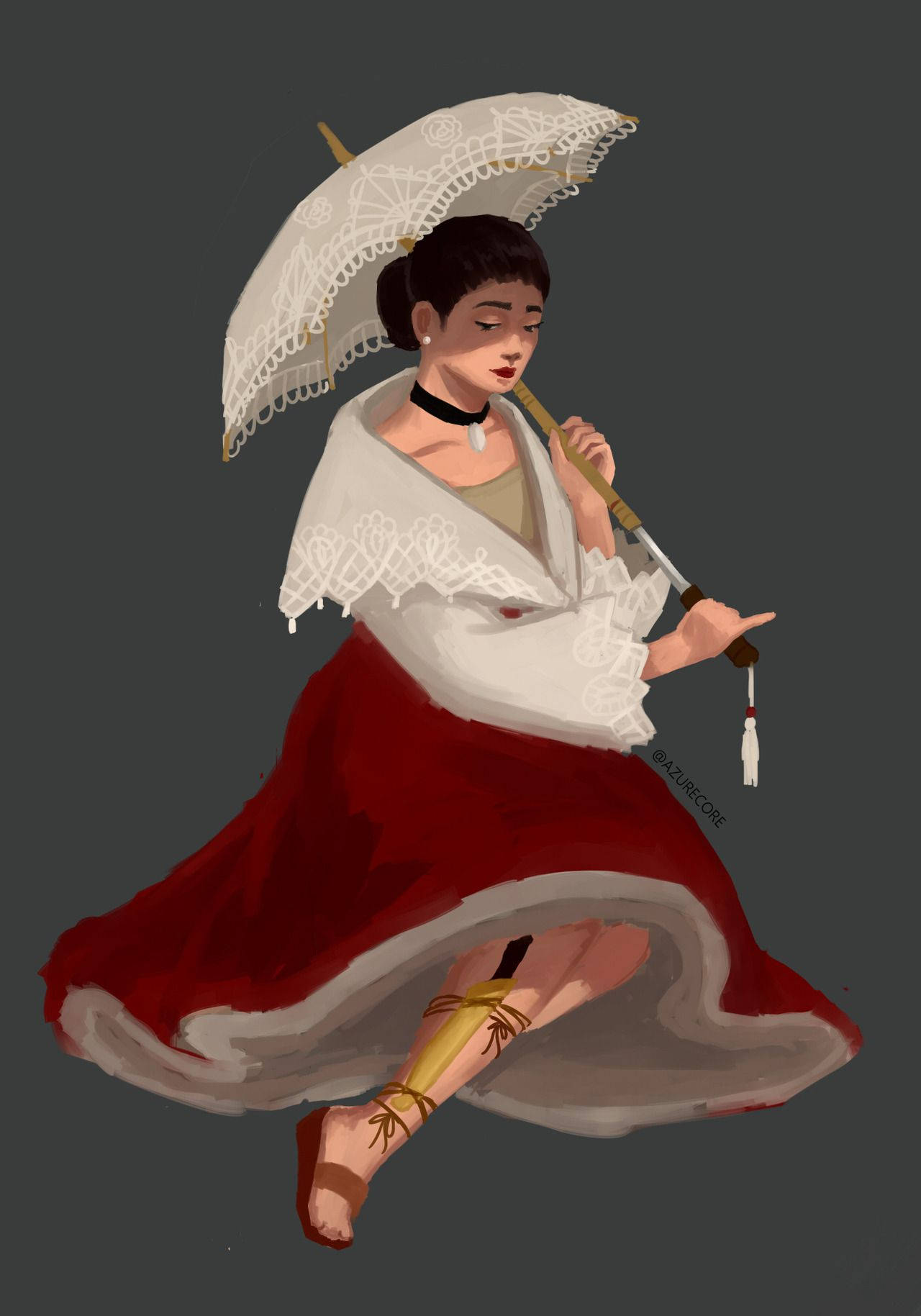 Graceful Maria Clara With Her Traditional Umbrella Background