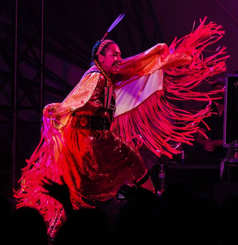 Graceful Navajo Woman Exhibiting A Traditional Dance Pose Background