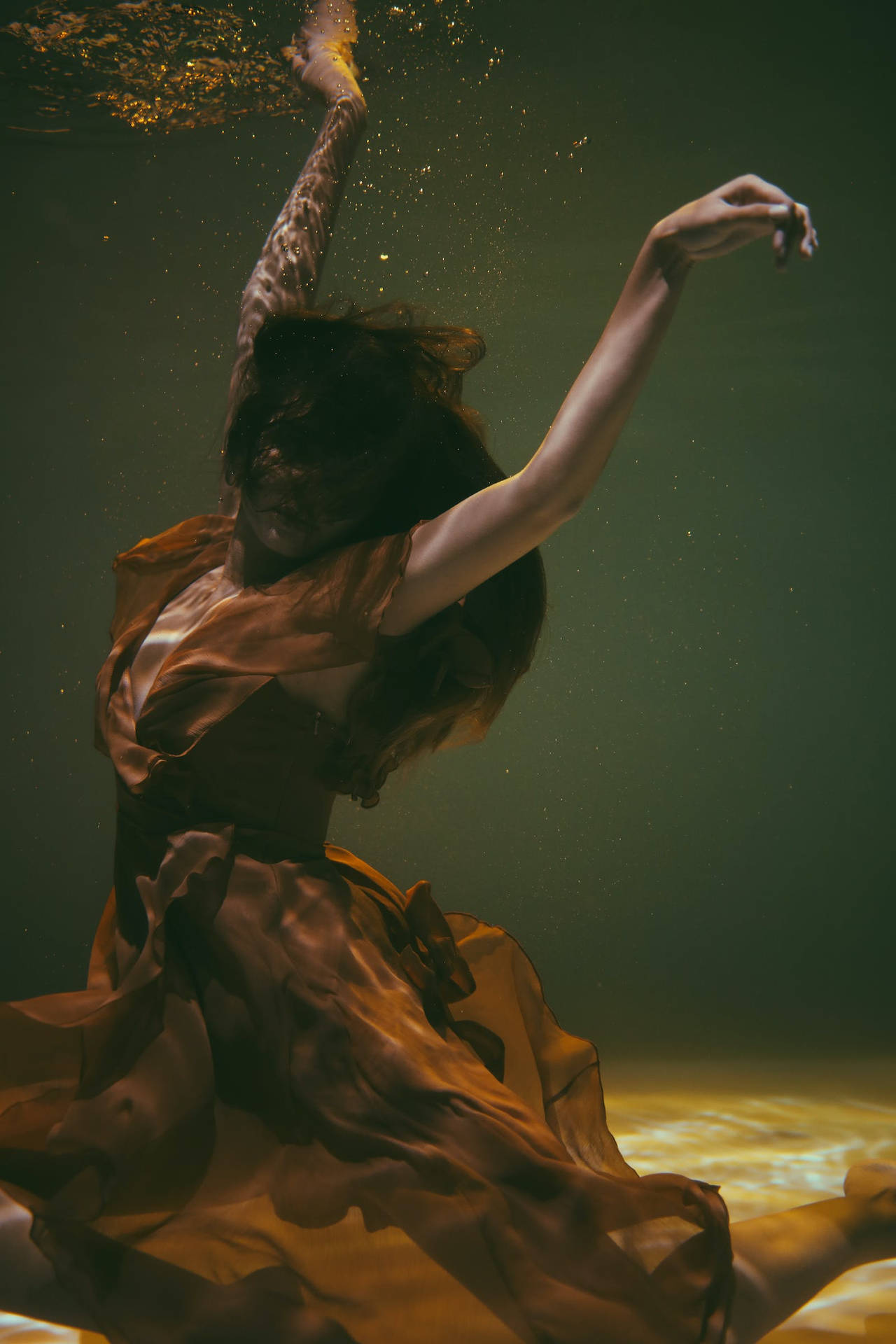Graceful Woman Underwater Aesthetic Photography Background
