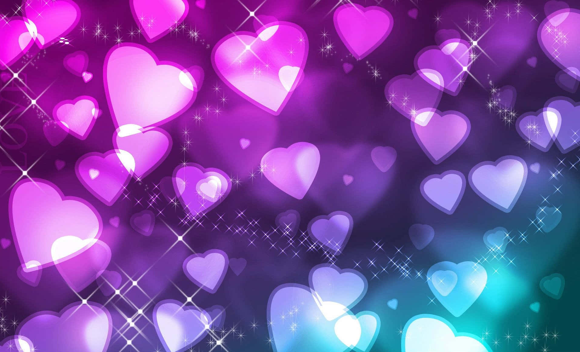Gradient Glitter Pink Hearts And Blue Background