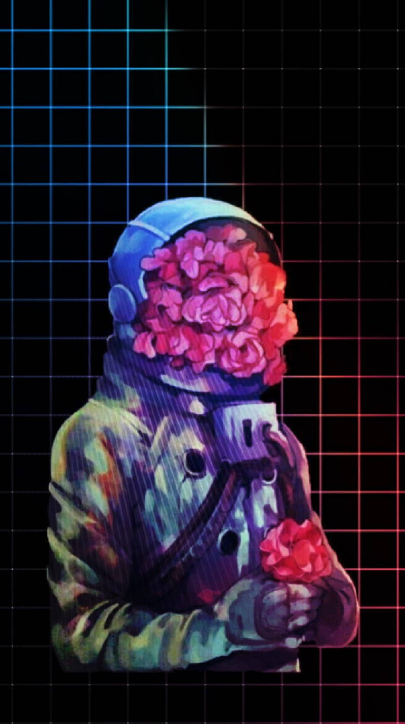Gradient Lines With Astronaut Grid Aesthetic Background