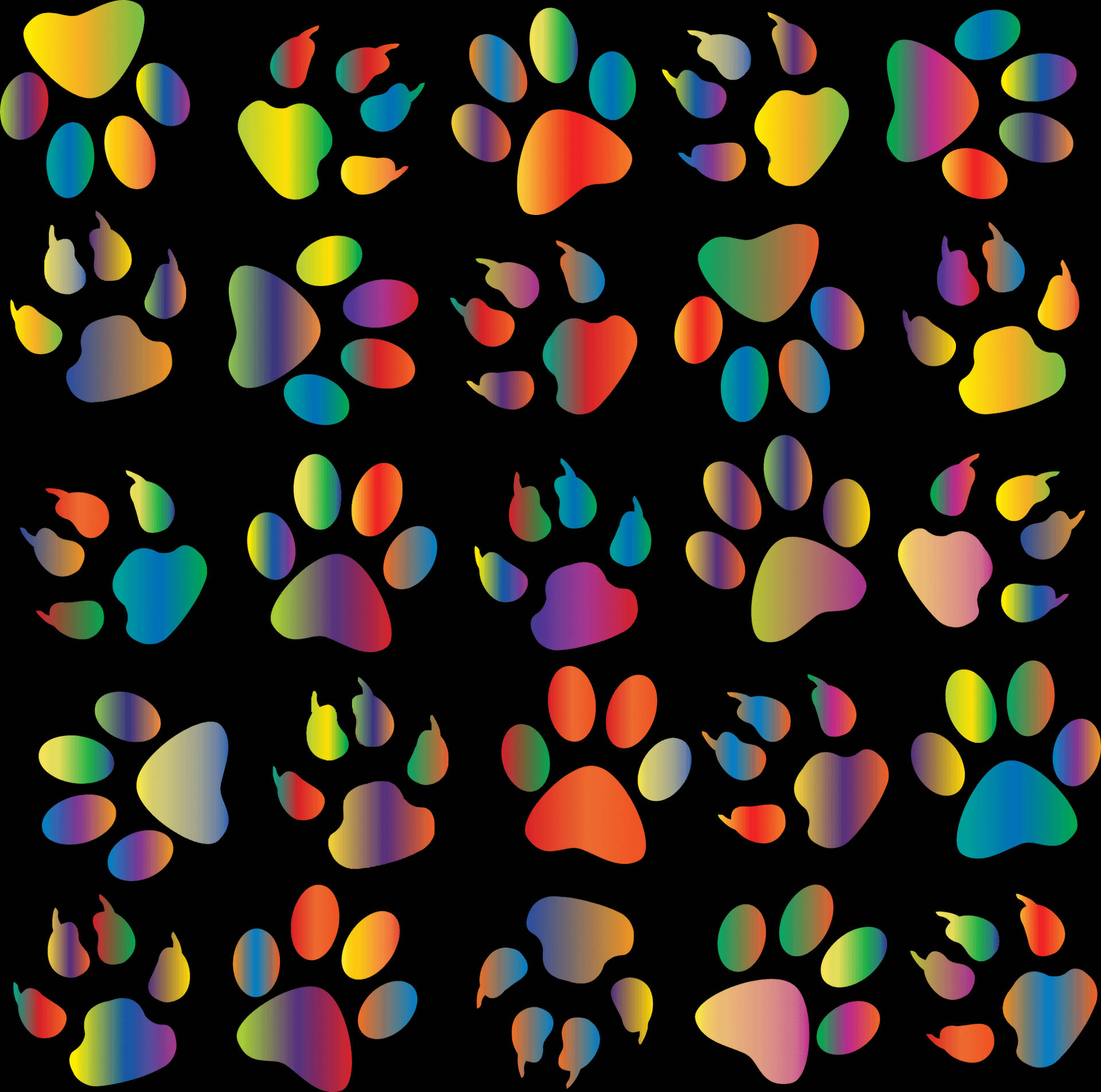 Gradient Rainbow Paw Prints Background