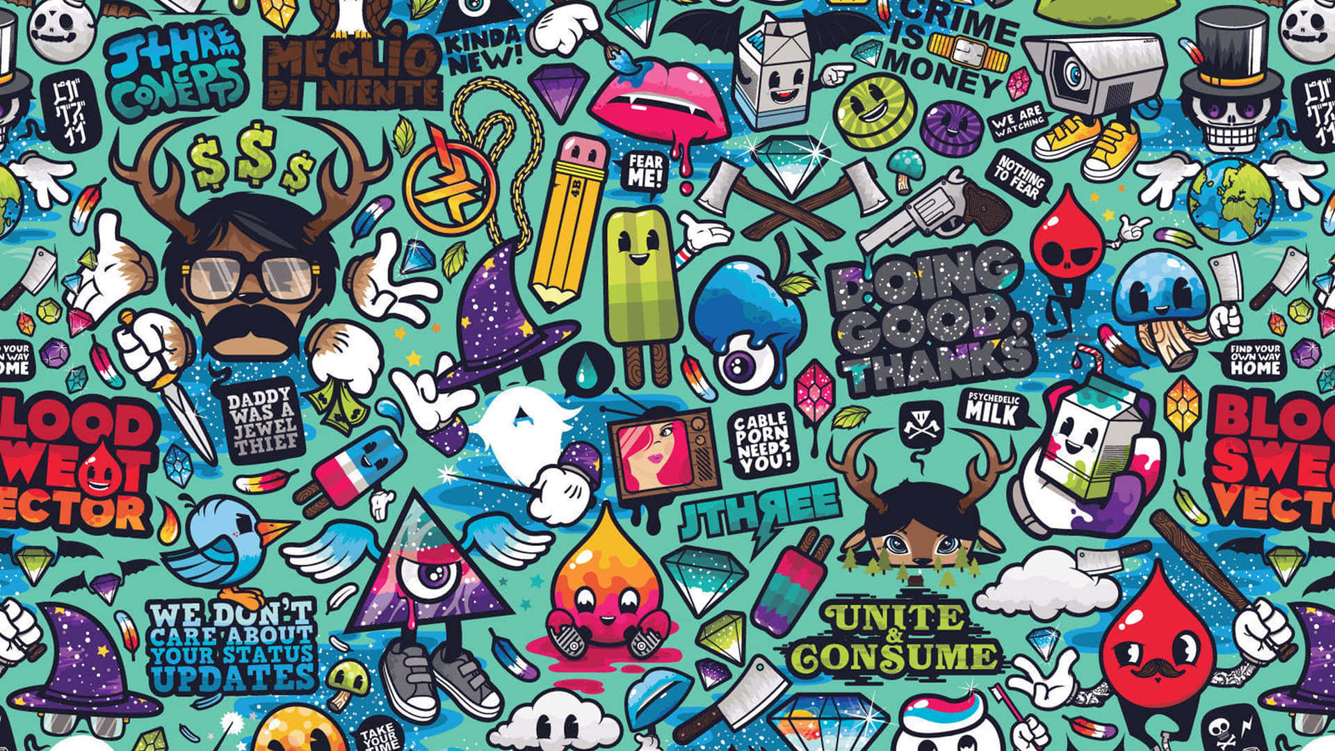 Graffiti Art Vibrantly Covers A Brick Wall Background