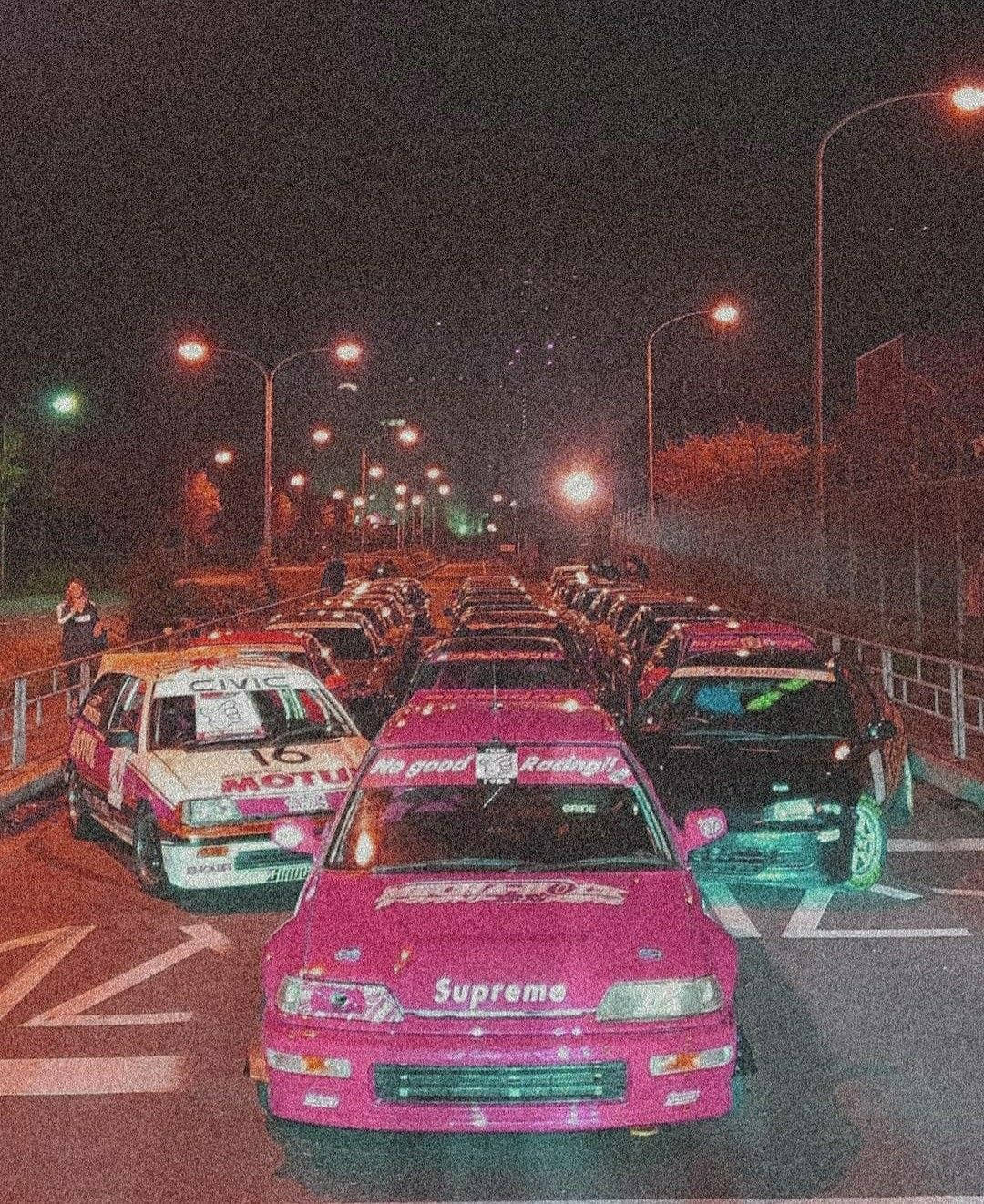 Grainy Jdm Cars At Night Background